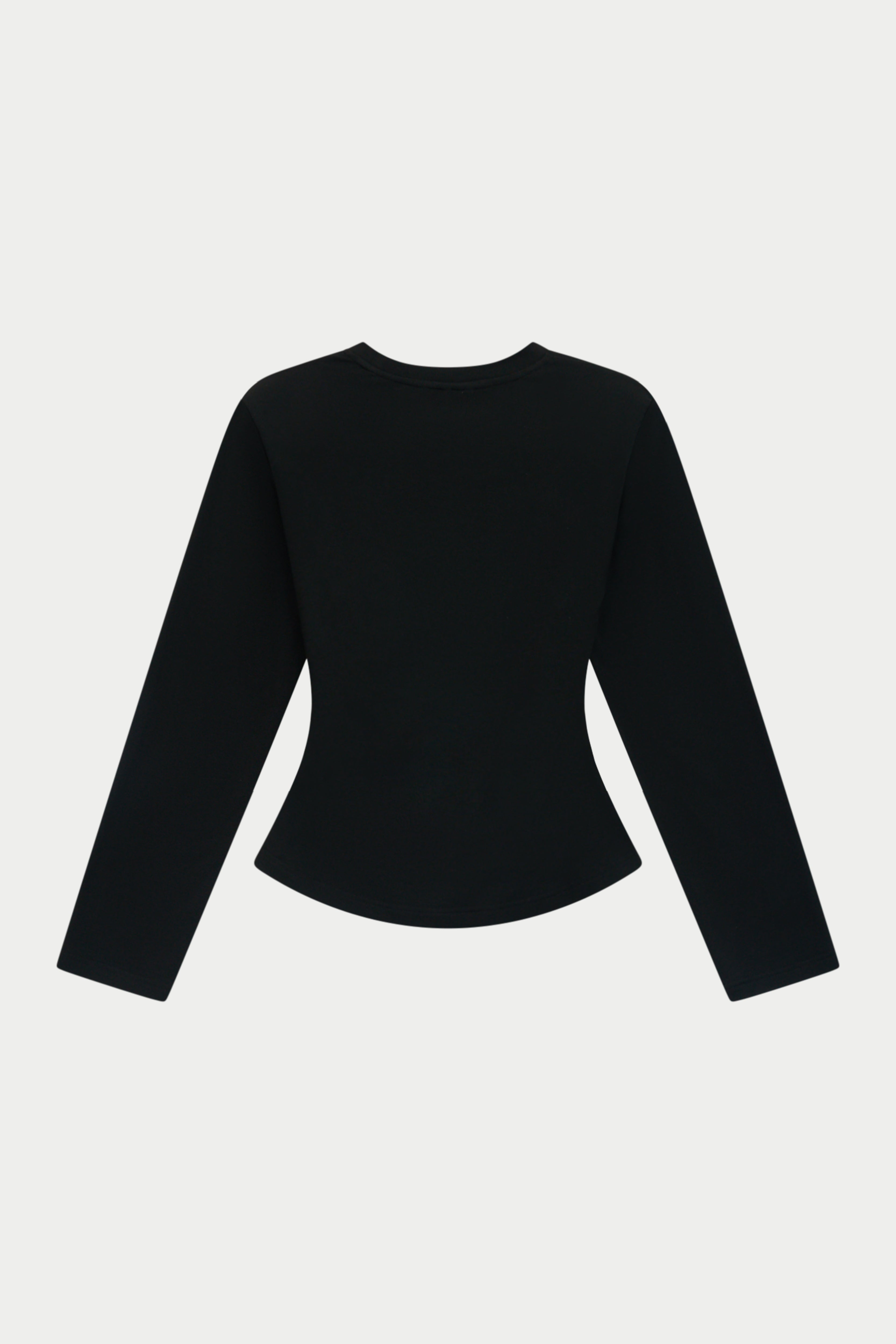 LONG SLEEVE SHOULDER PAD RUCHED TEE - BLACK