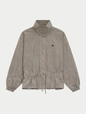 CHECKED DROP WAIST FUNNEL NECK JACKET - OFF WHITE / BLACK