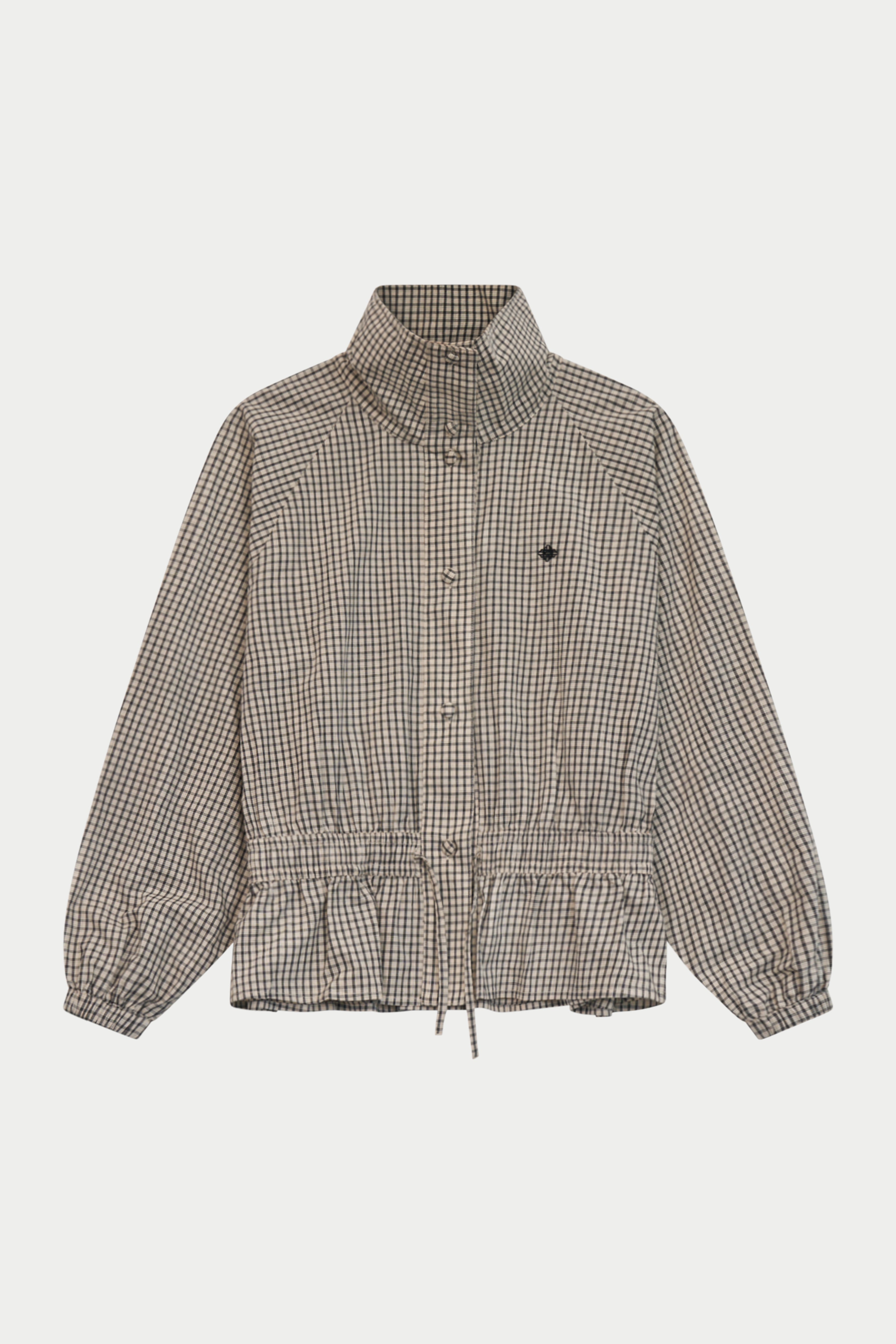 CHECKED DROP WAIST FUNNEL NECK JACKET - OFF WHITE / BLACK