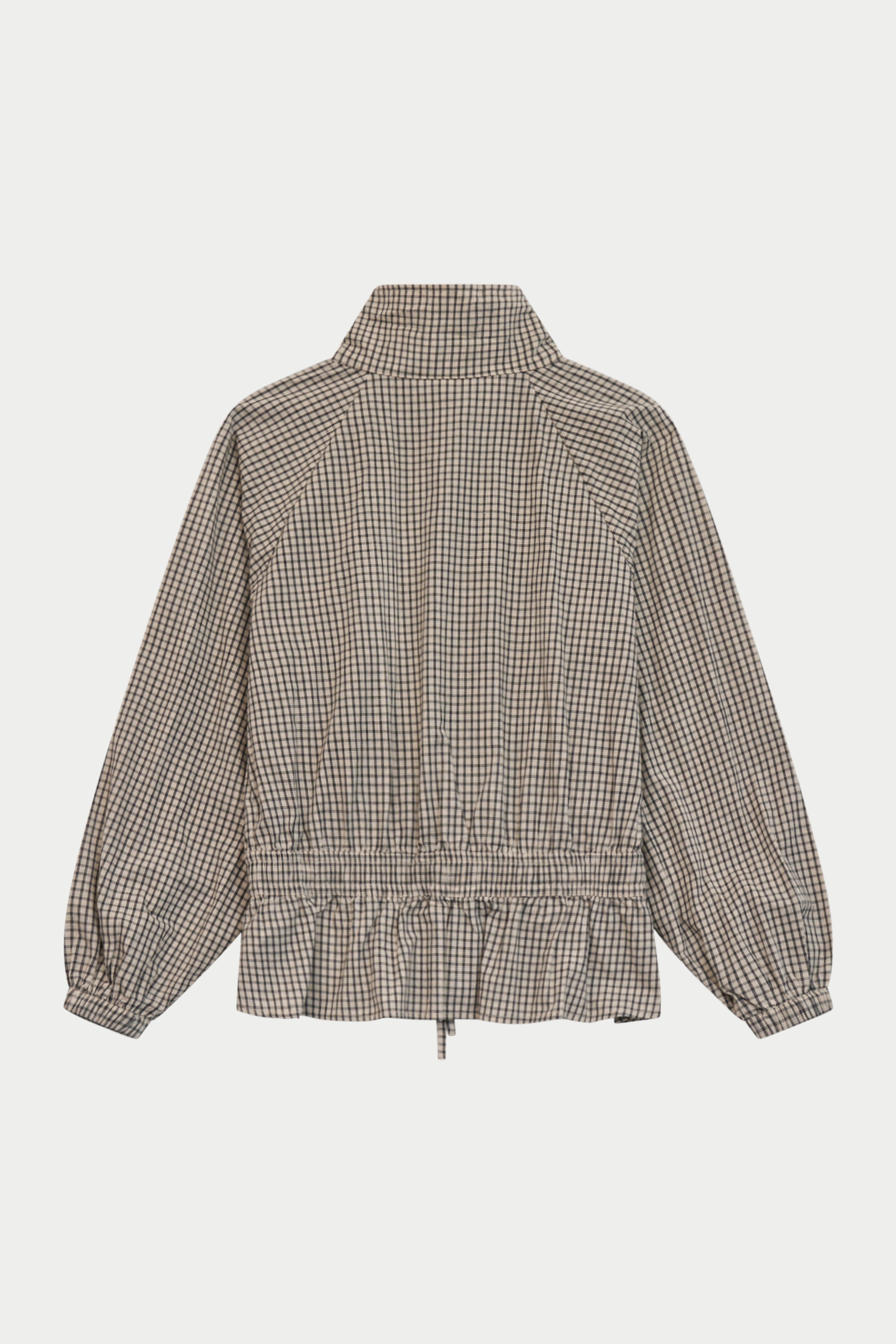 CHECKED DROP WAIST FUNNEL NECK JACKET - OFF WHITE / BLACK