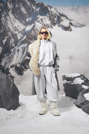 PLEAT DETAIL WIDE LEG JOGGERS - GREY MARL