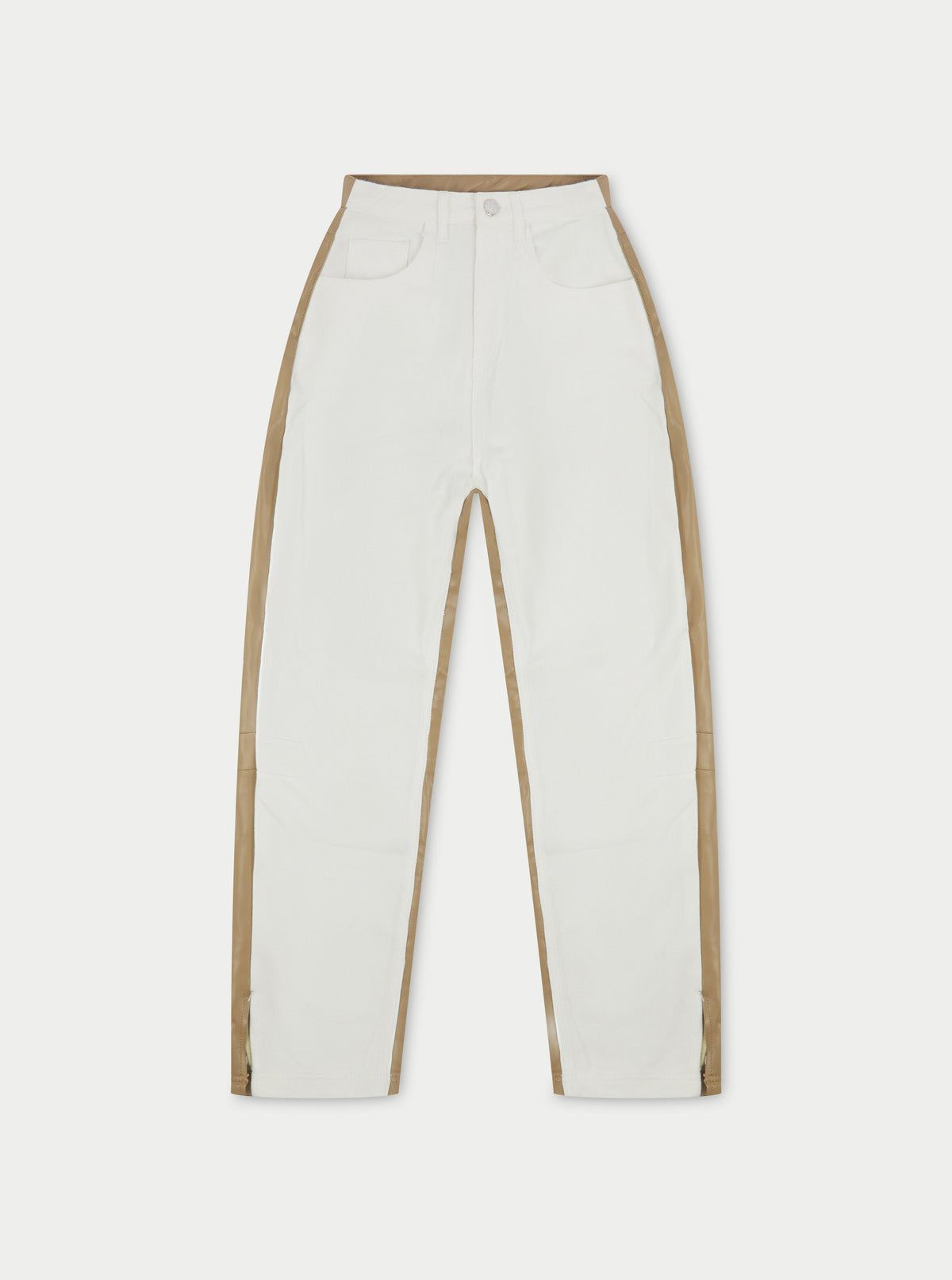 PU SPLICED DENIM JEANS - OFF WHITE/BEIGE