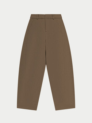 MICRO CHECK PANELLED BARREL LEG TROUSERS - BROWN