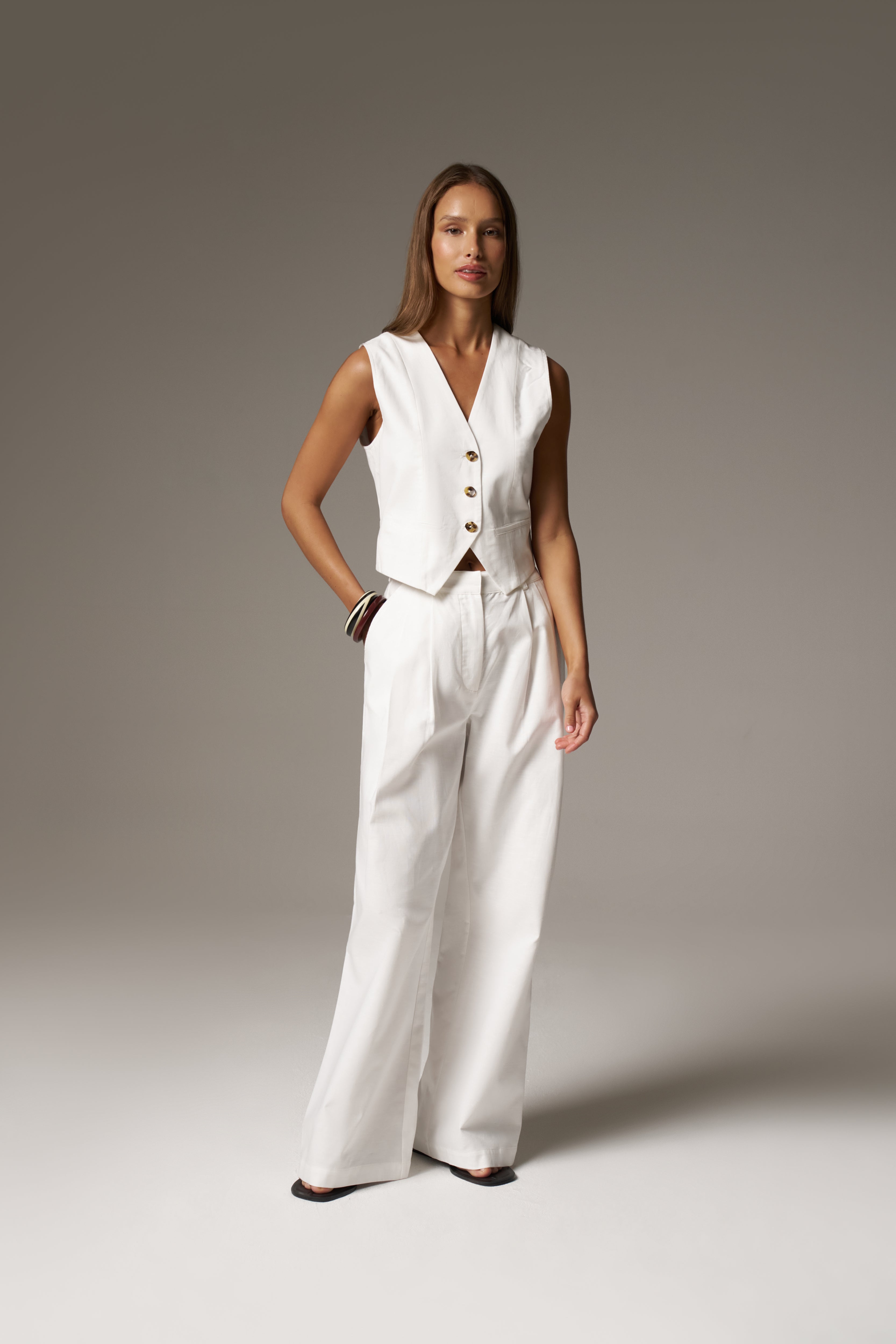 LINEN BLEND WAISTCOAT - WHITE