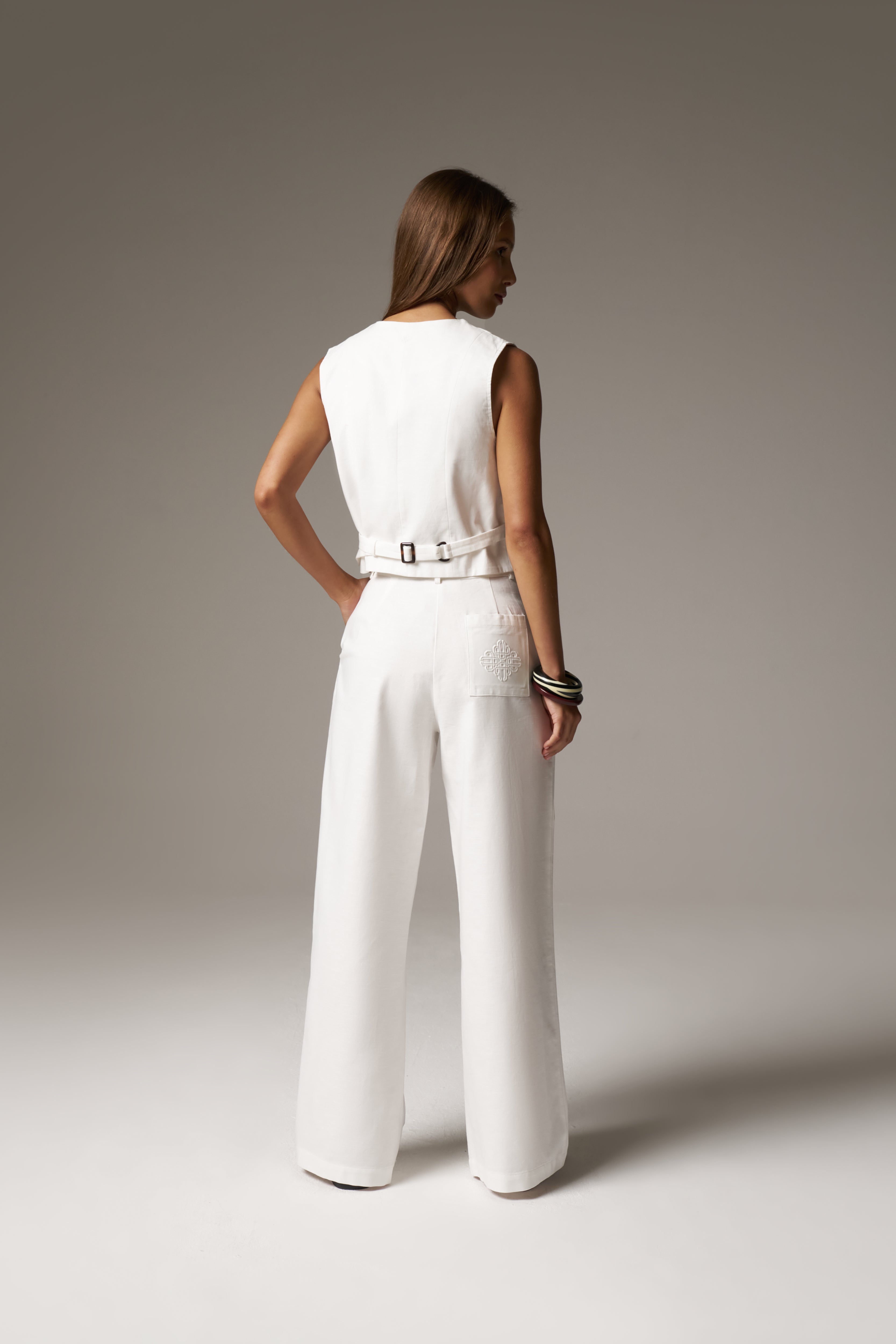LINEN BLEND WAISTCOAT - WHITE