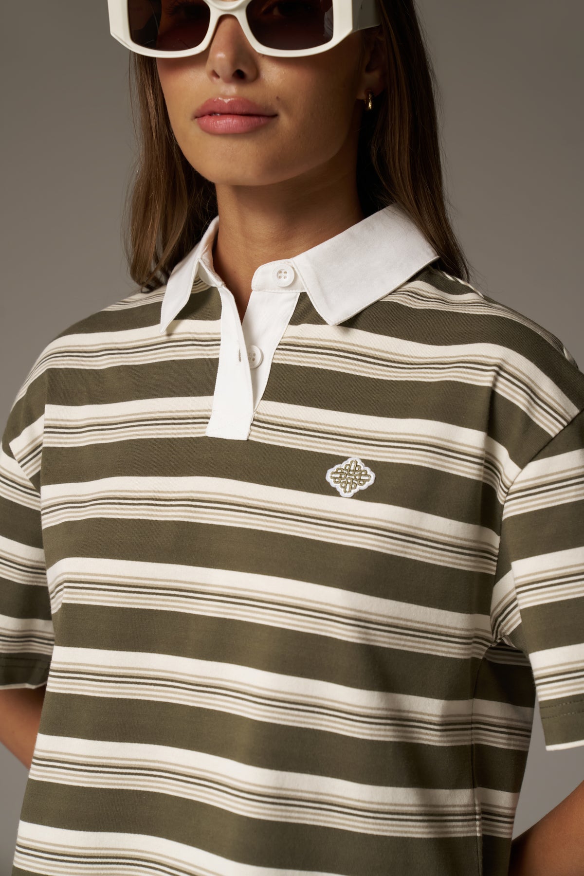 STRIPED POLO TEE - KHAKI