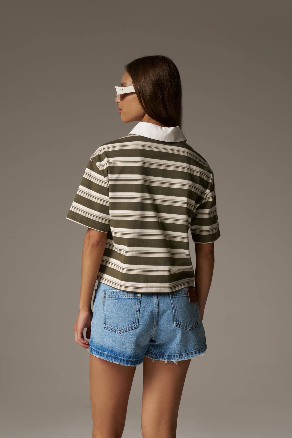 STRIPED POLO TEE - KHAKI