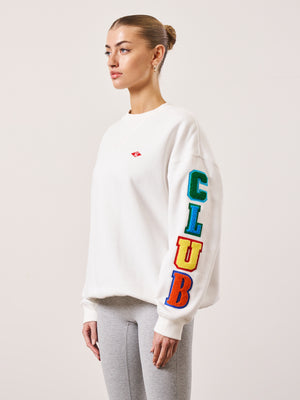 MULTIBADGED CHENILLE RELAXED SWEATSHIRT - OFF WHITE