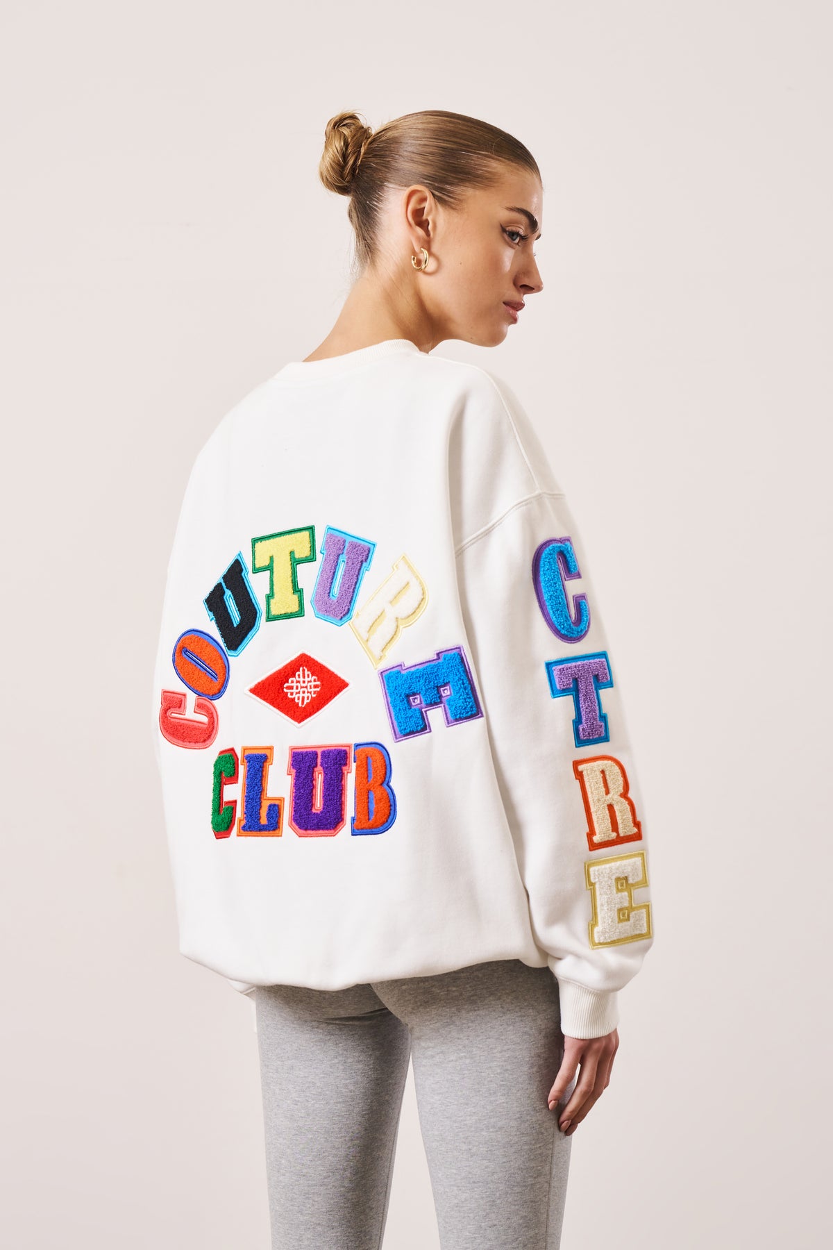 MULTIBADGED CHENILLE RELAXED SWEATSHIRT - OFF WHITE – The Couture Club