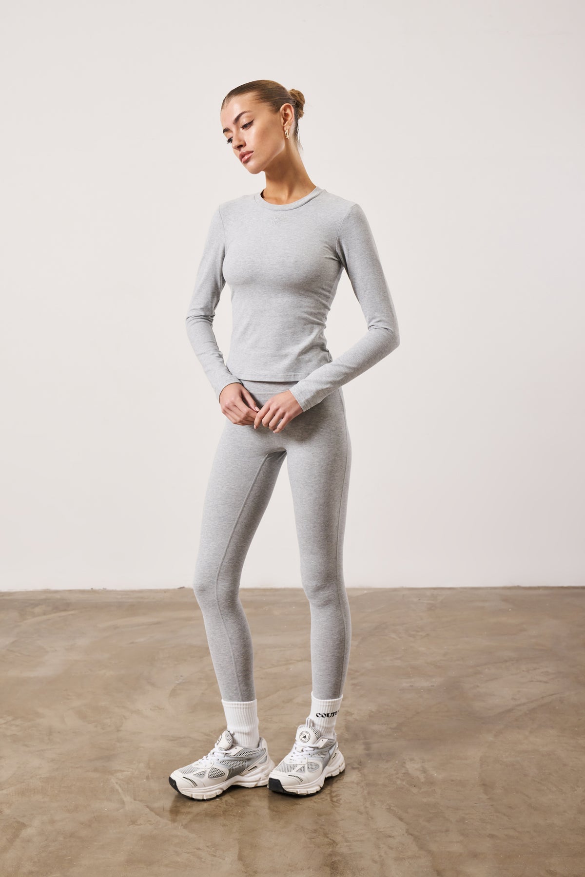 EMBLEM SOFT TOUCH JERSEY LEGGINGS - GREY MARL – The Couture Club