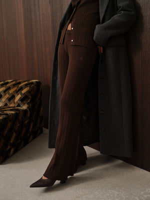 RIBBED KNITTED TROUSERS - CHOCOLATE