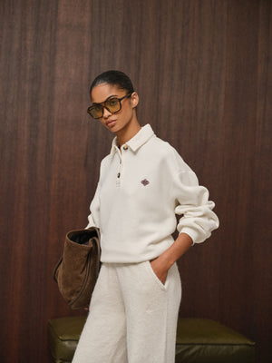 EMBLEM EMBROIDERED RUGBY POLO - BONE