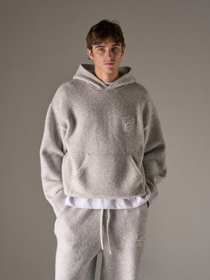 CHAINSTITCH EMBROIDERY KNITTED HOODIE - GREY