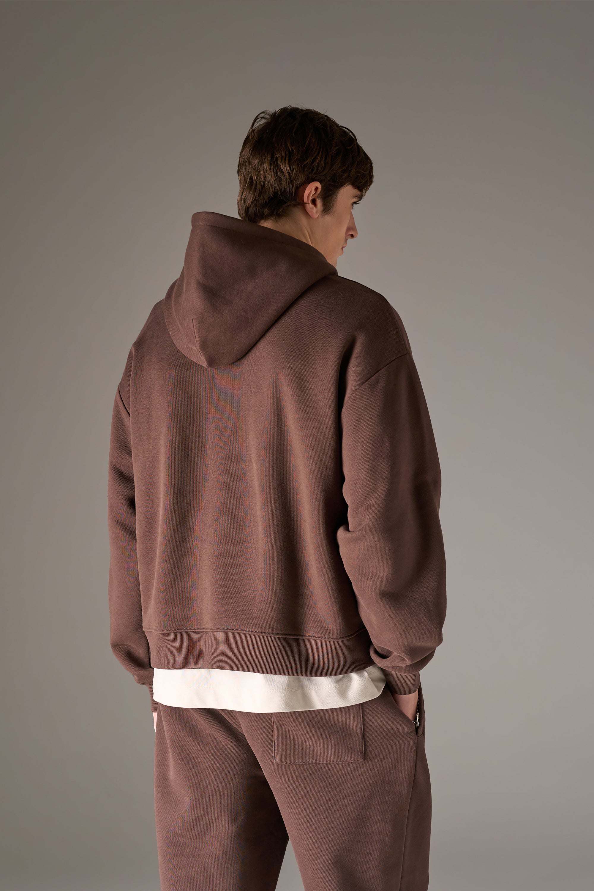 HEAVYWEIGHT MONOGRAM APPLIQUE EMBLEM ZIP THROUGH - BROWN