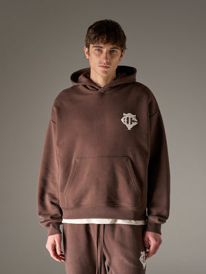 HEAVYWEIGHT MONOGRAM APPLIQUE EMBLEM HOODIE - BROWN