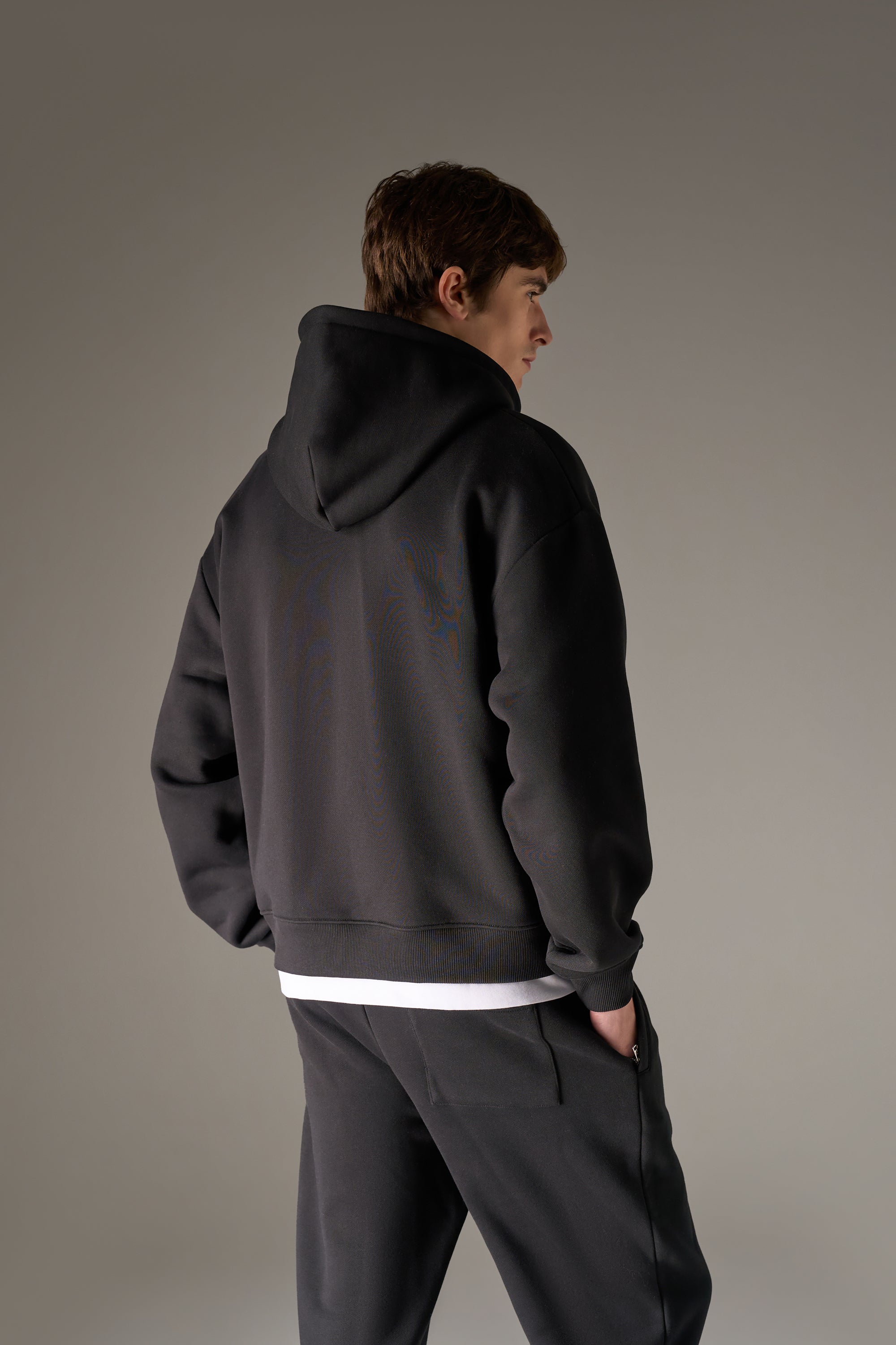 HEAVYWEIGHT MONOGRAM APPLIQUE EMBLEM ZIP THROUGH - BLACK