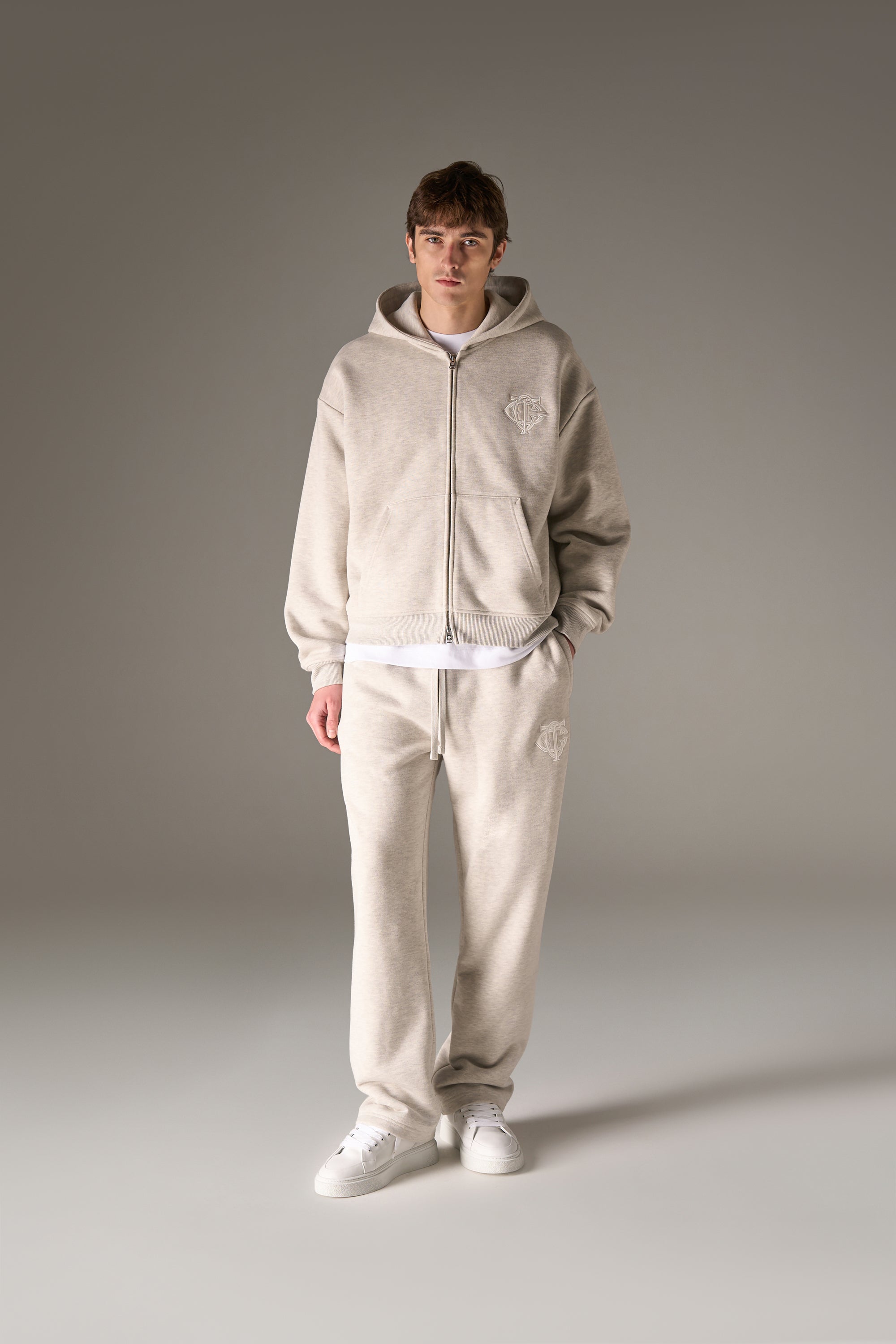 HEAVYWEIGHT MONOGRAM APPLIQUE EMBLEM ZIP THROUGH - GREY MARL