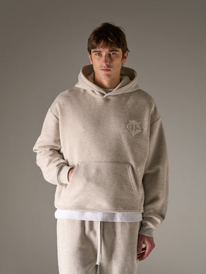 HEAVYWEIGHT MONOGRAM APPLIQUE EMBLEM HOODIE - GREY MARL