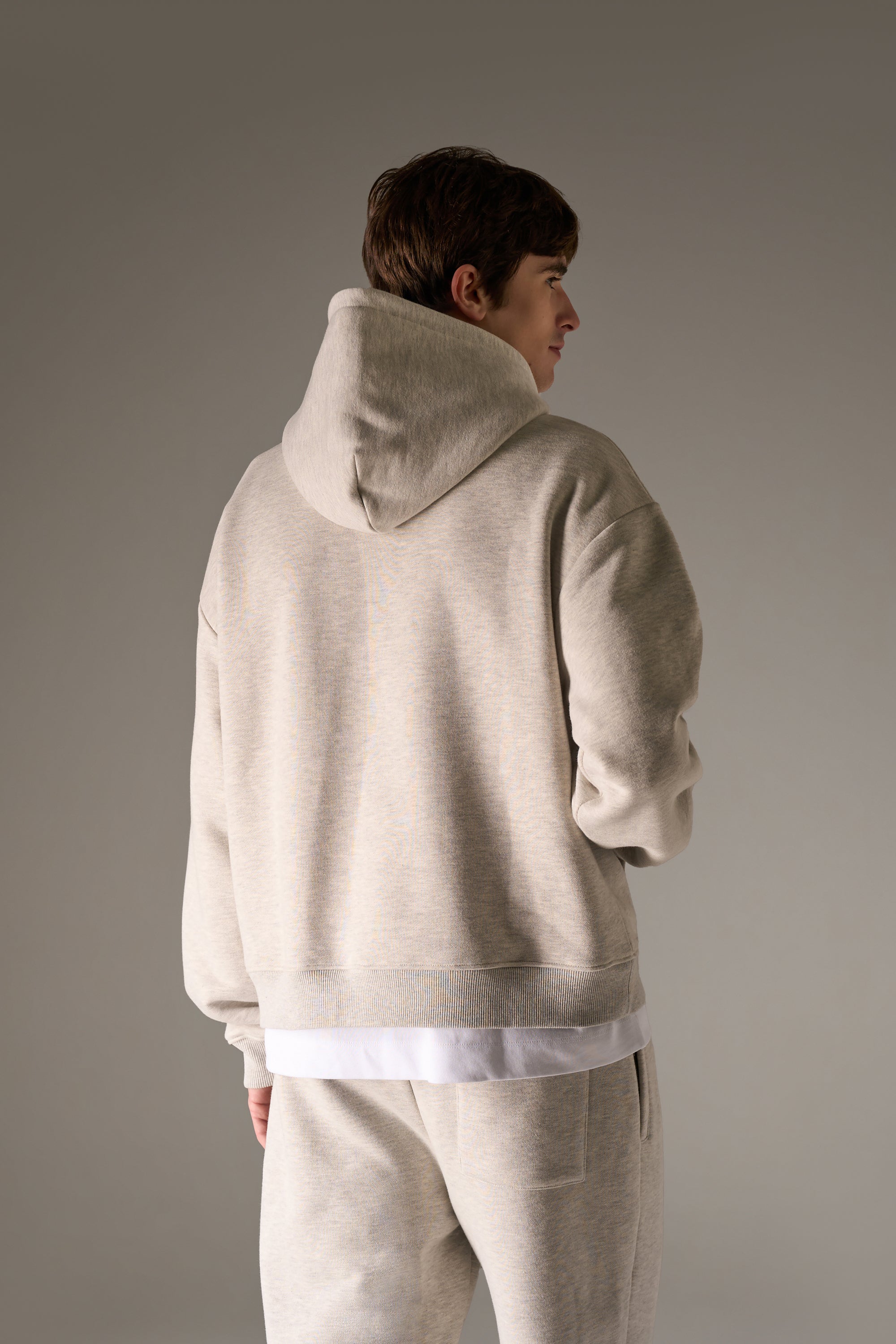 HEAVYWEIGHT MONOGRAM APPLIQUE EMBLEM HOODIE - GREY MARL