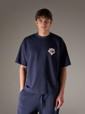 APPLIQUE MONOGRAM EMBLEM T-SHIRT - NAVY