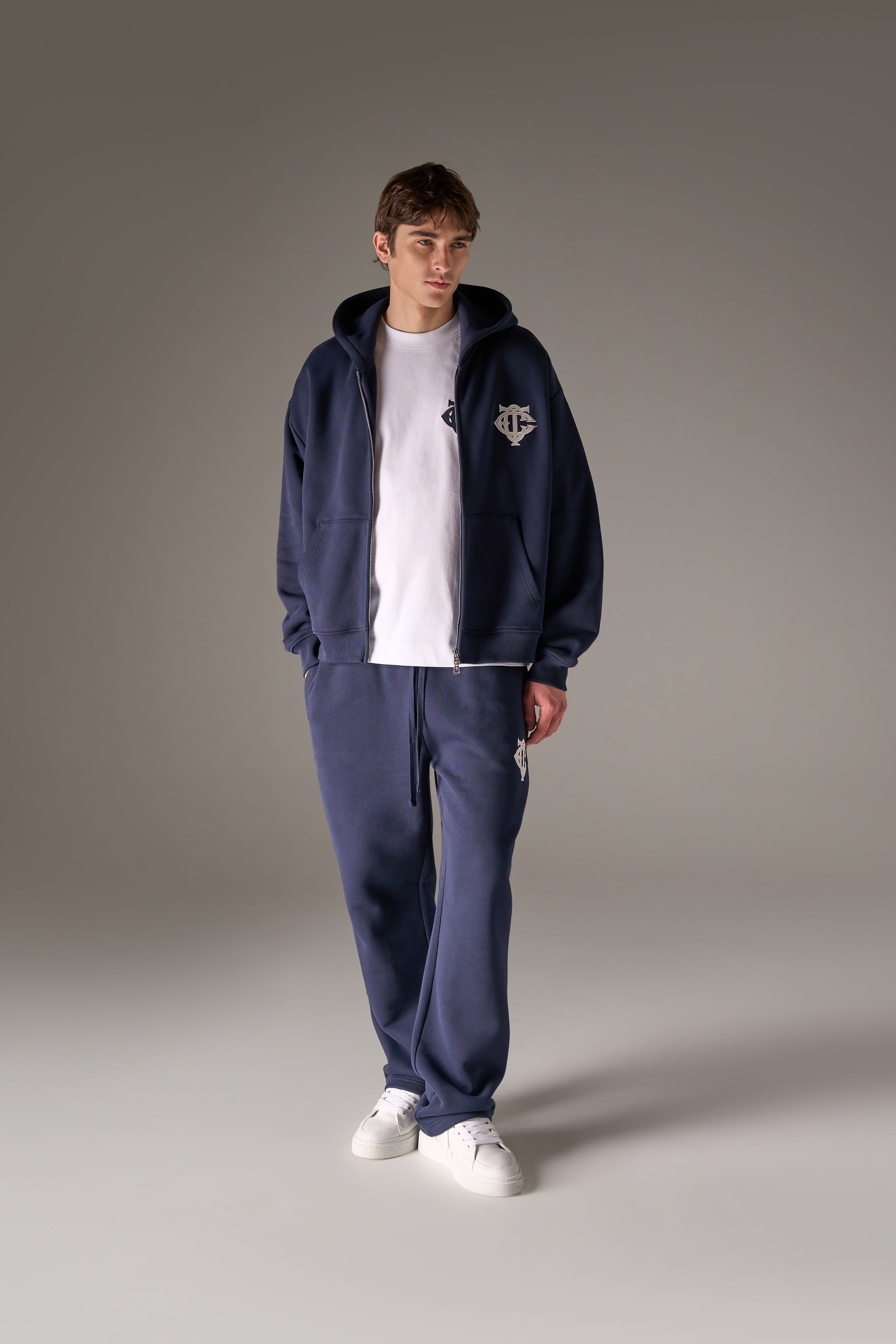 HEAVYWEIGHT MONOGRAM APPLIQUE EMBLEM ZIP THROUGH - NAVY