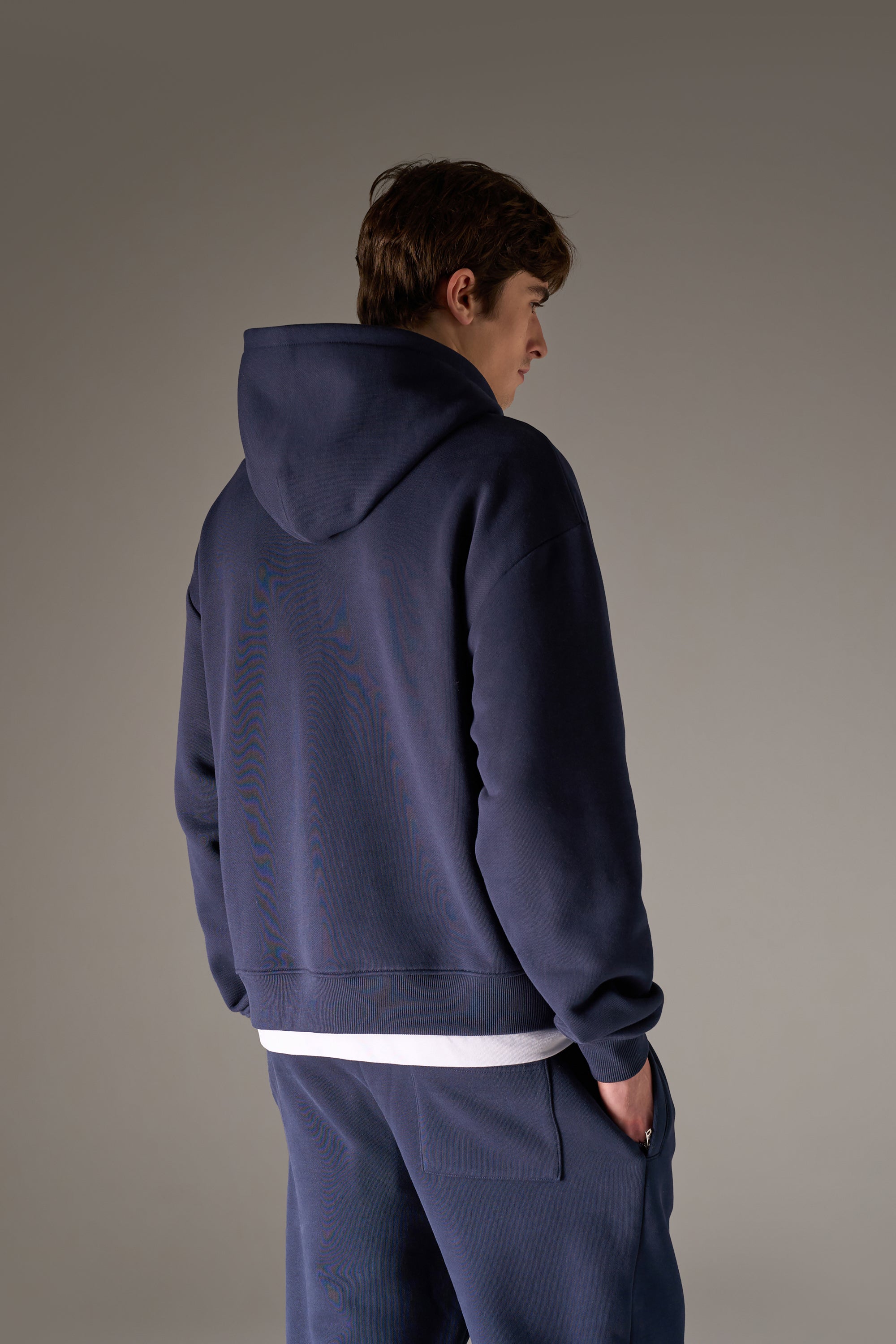 HEAVYWEIGHT MONOGRAM APPLIQUE EMBLEM ZIP THROUGH - NAVY