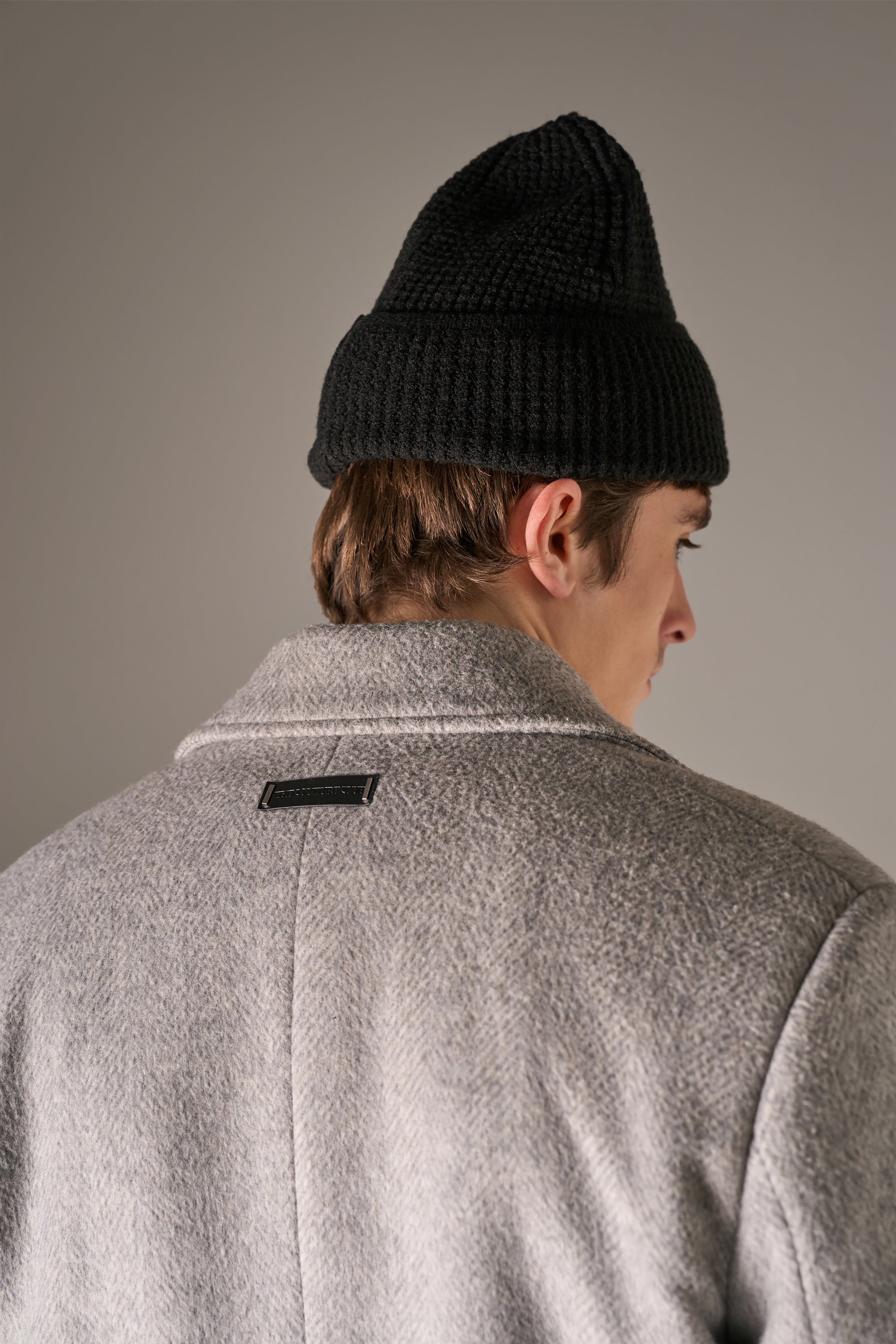 HERRINGBONE WOOL LONGLINE DUSTER COAT - GREY