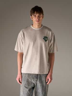 APPLIQUE MONOGRAM EMBLEM T-SHIRT - GREY MARL