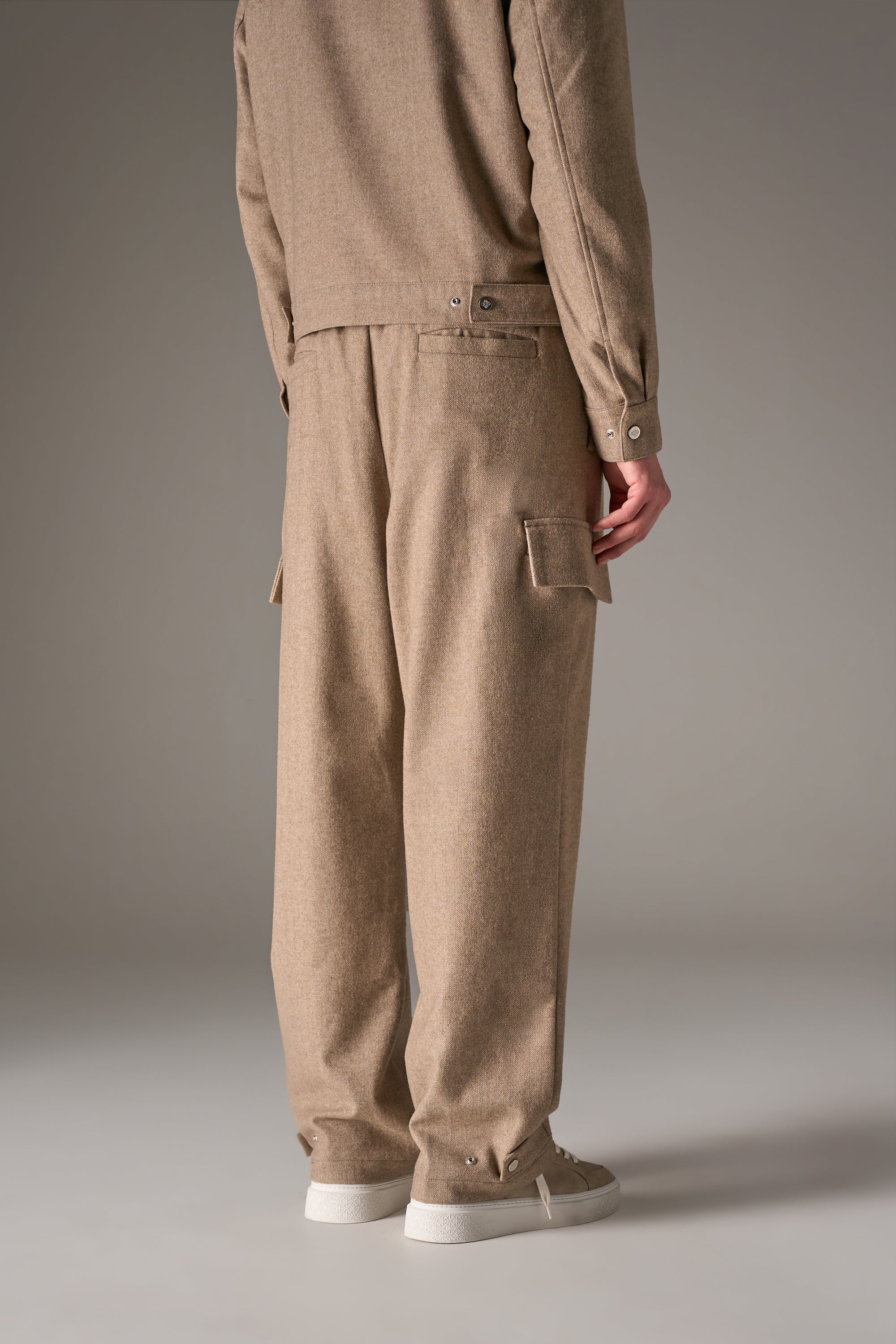 WIDE LEG HERRINGBONE TROUSERS - BEIGE