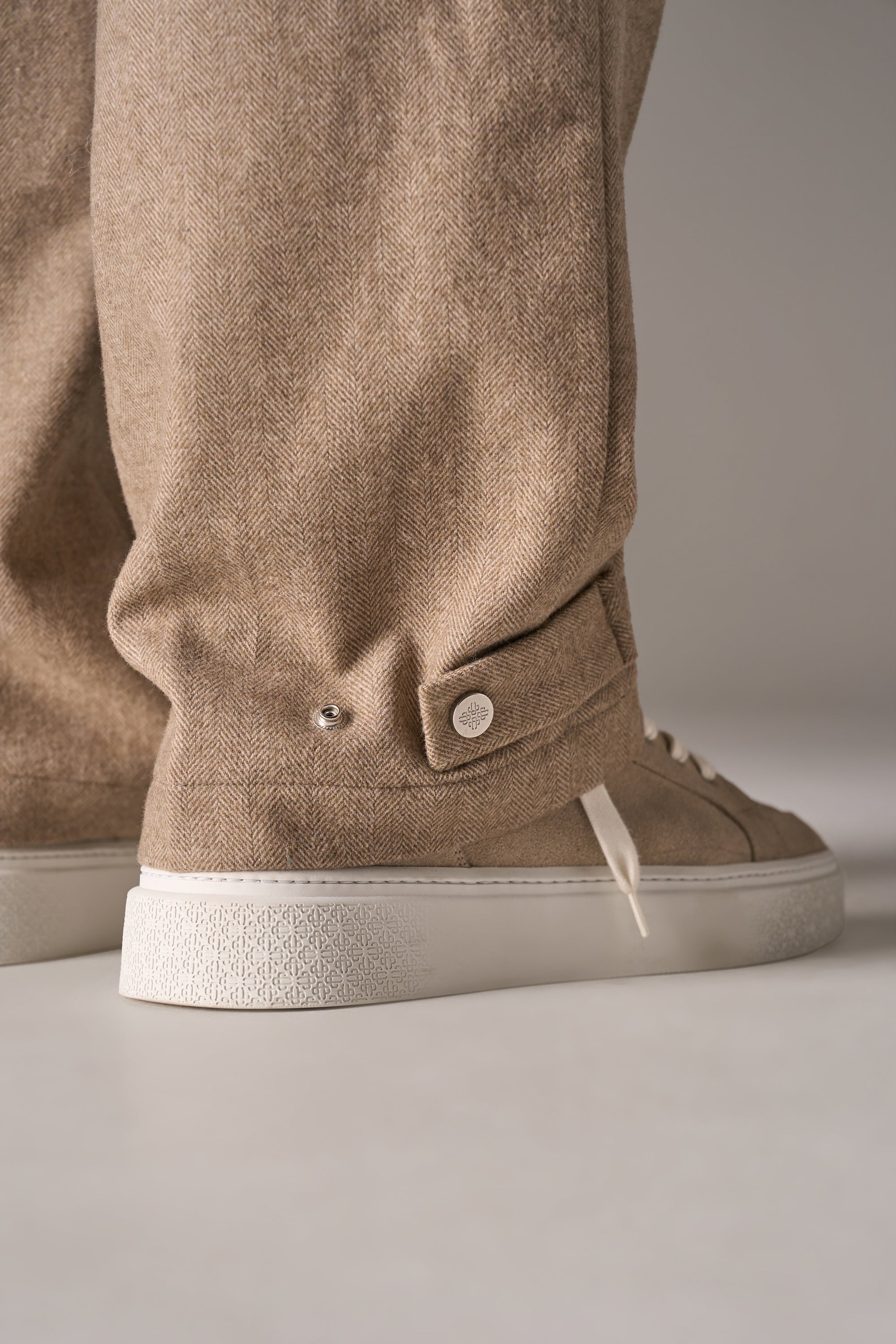 WIDE LEG HERRINGBONE TROUSERS - BEIGE