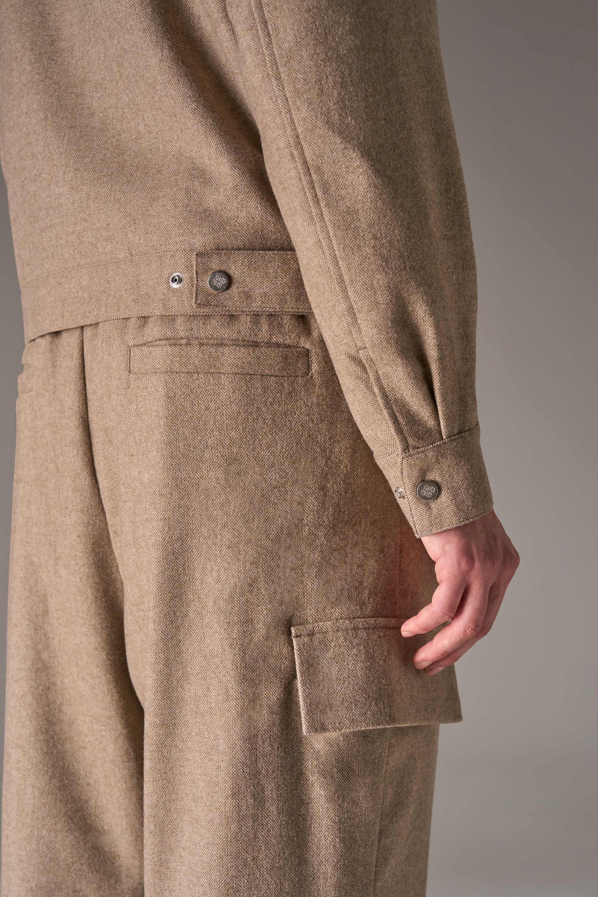 WIDE LEG HERRINGBONE TROUSERS - BEIGE