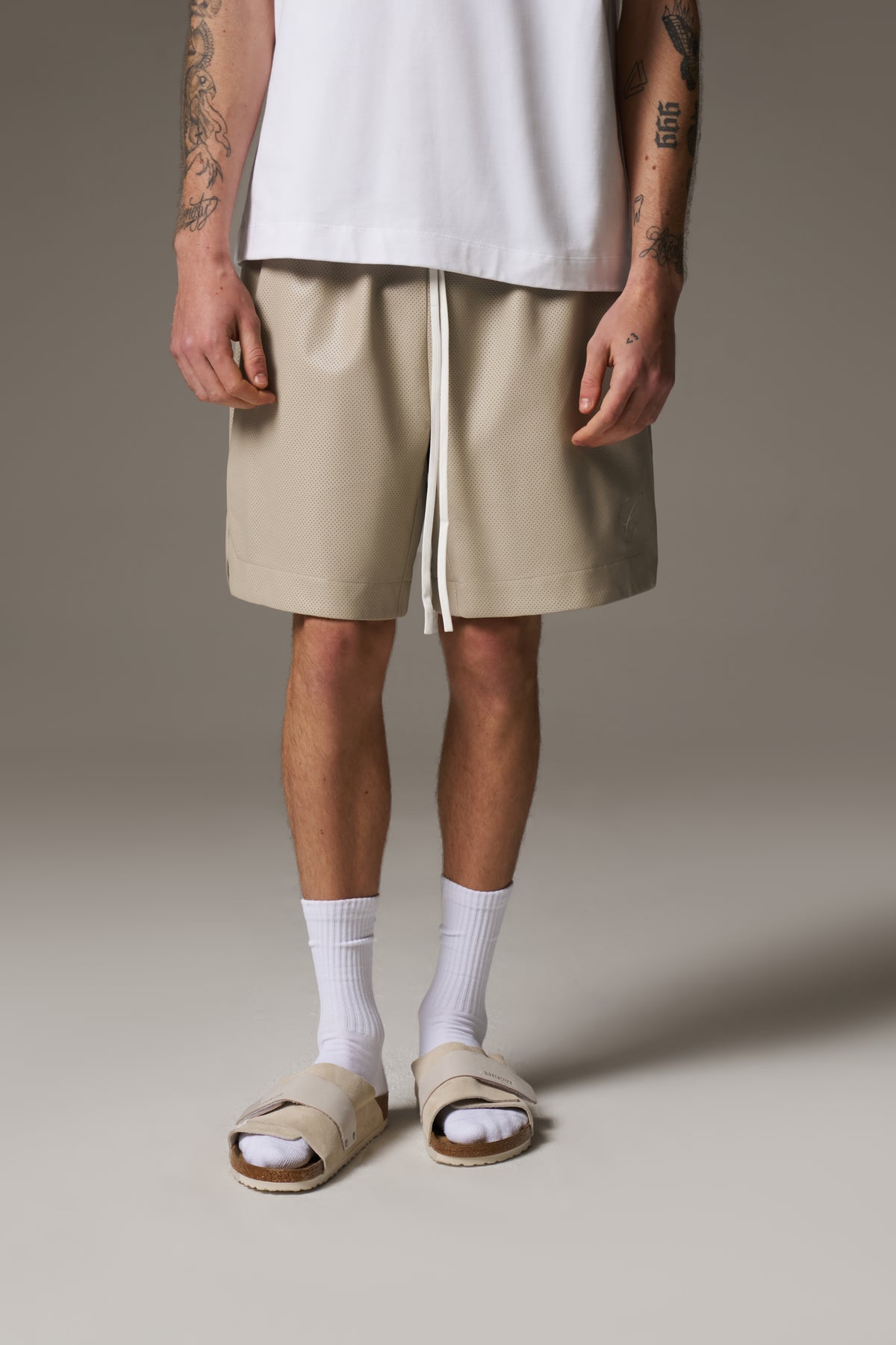 AIRTEX FAUX LEATHER SHORTS - STONE