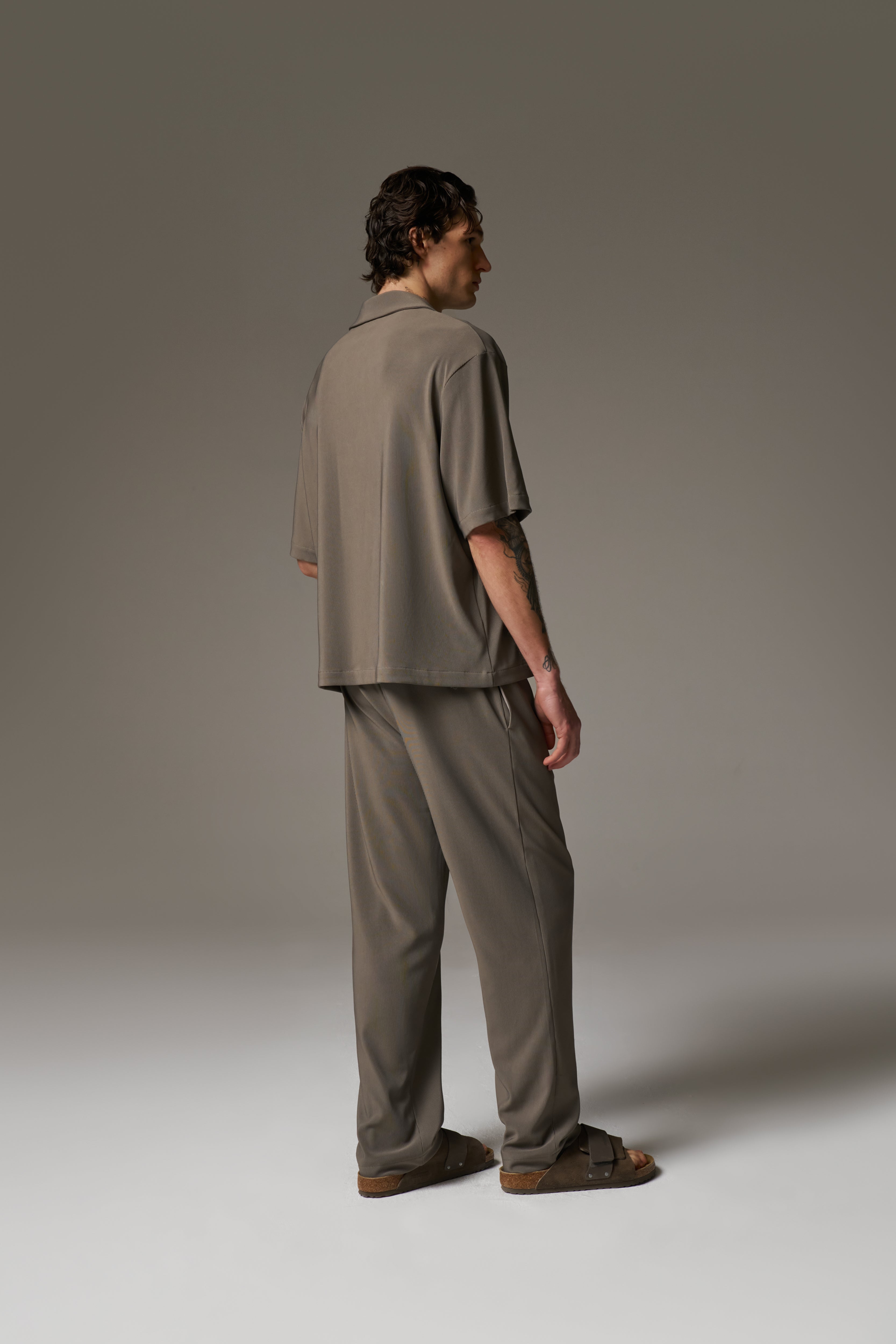 RIB BUTTON THROUGH SHIRT - MINK