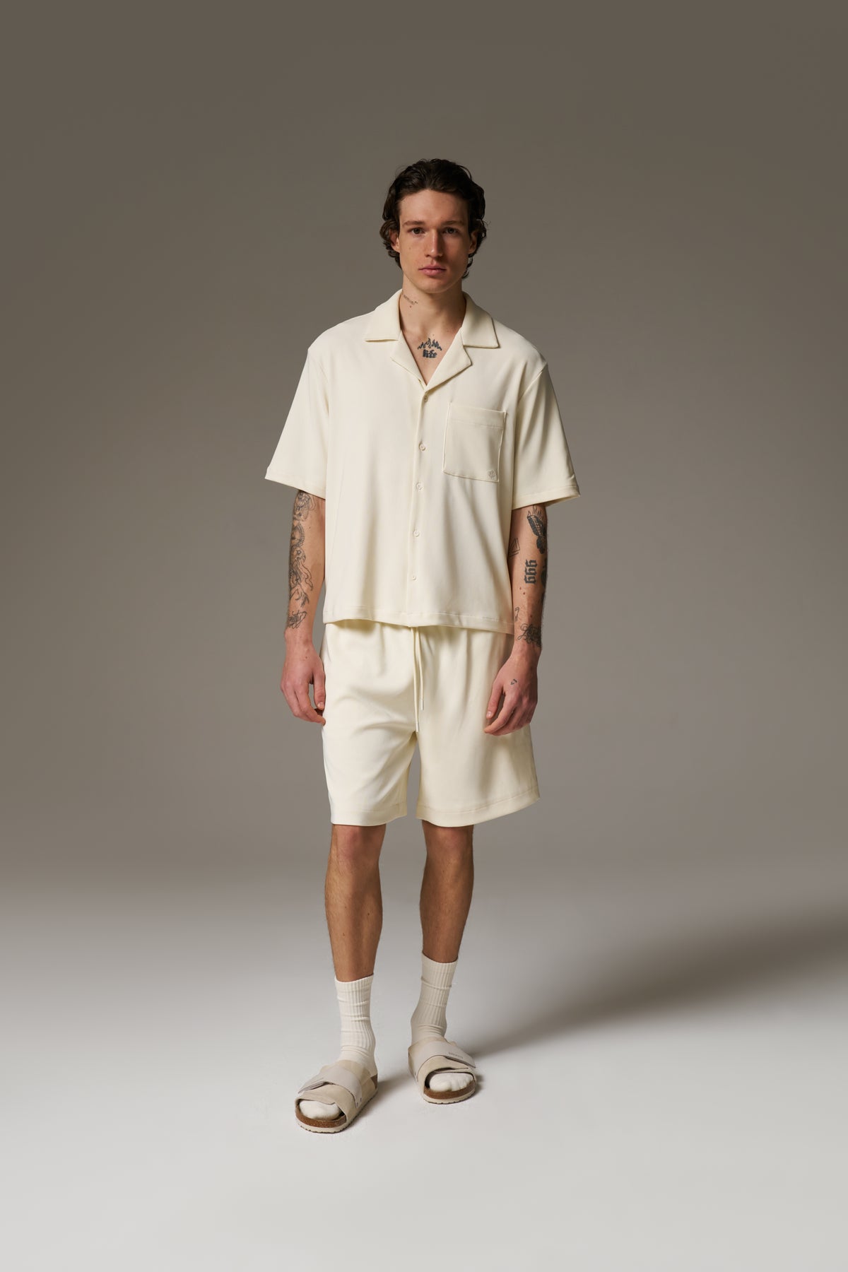 RIB BUTTON THROUGH SHIRT - OFF WHITE