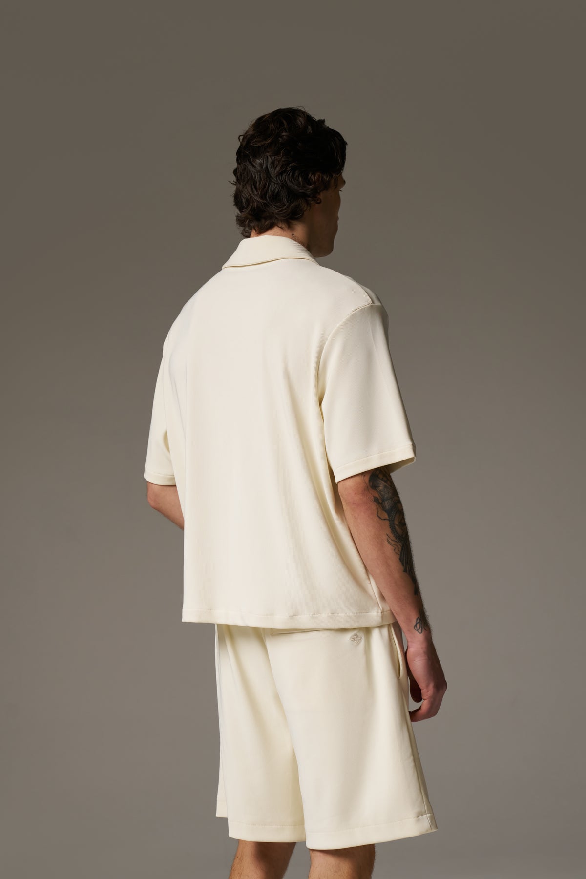RIB BUTTON THROUGH SHIRT - OFF WHITE