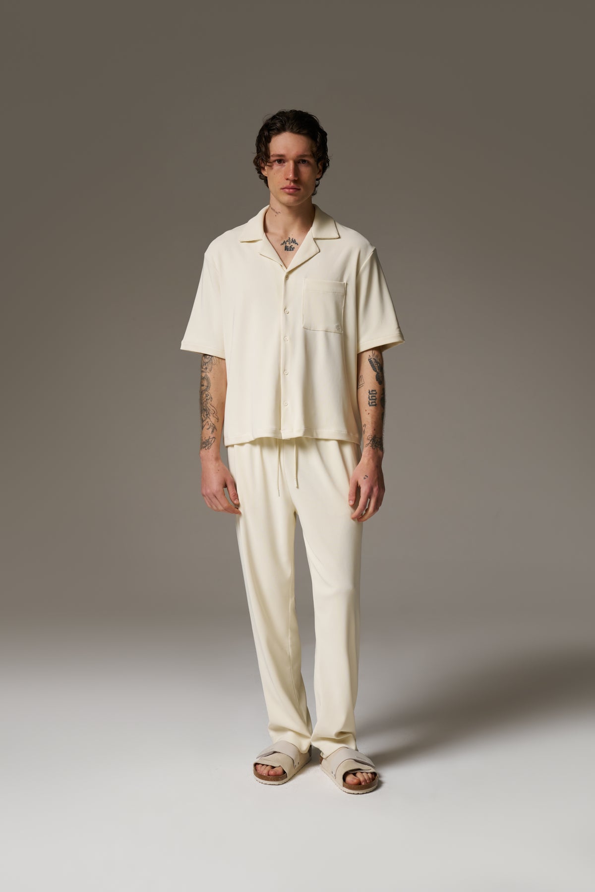 RIB BUTTON THROUGH SHIRT - OFF WHITE