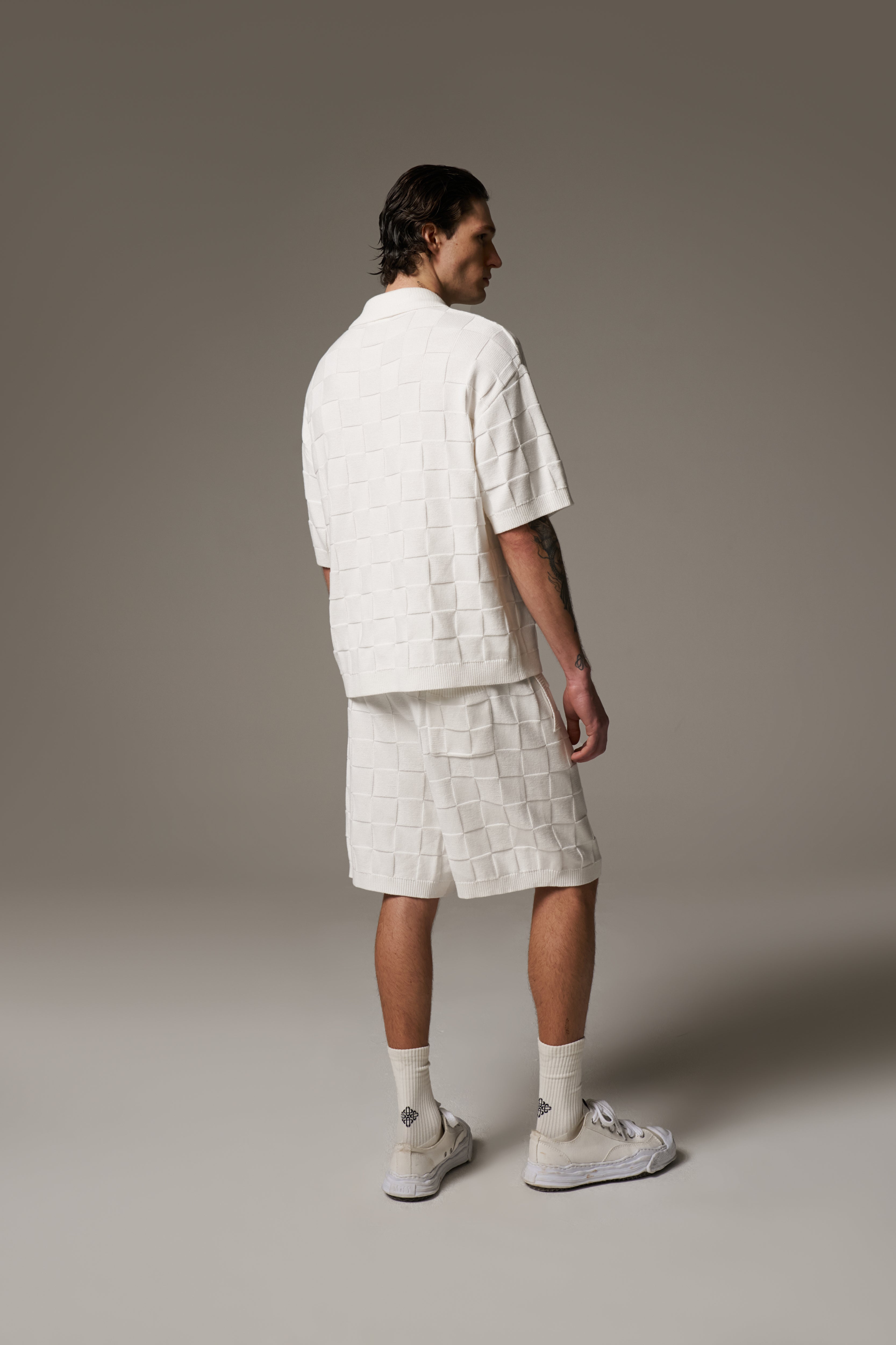 CHECKERBOARD KNITTED SHIRT - OFF WHITE