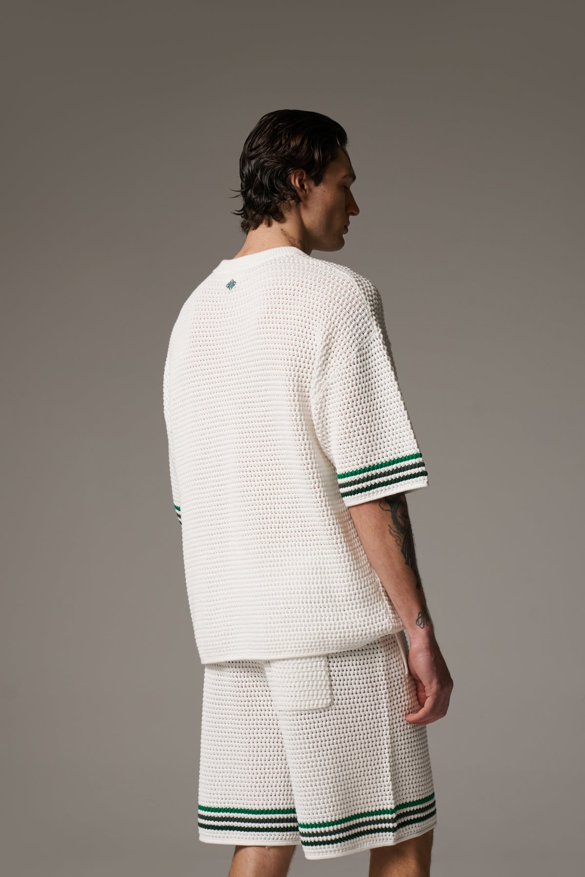 STRIPE CROCHET KNIT T-SHIRT - WHITE