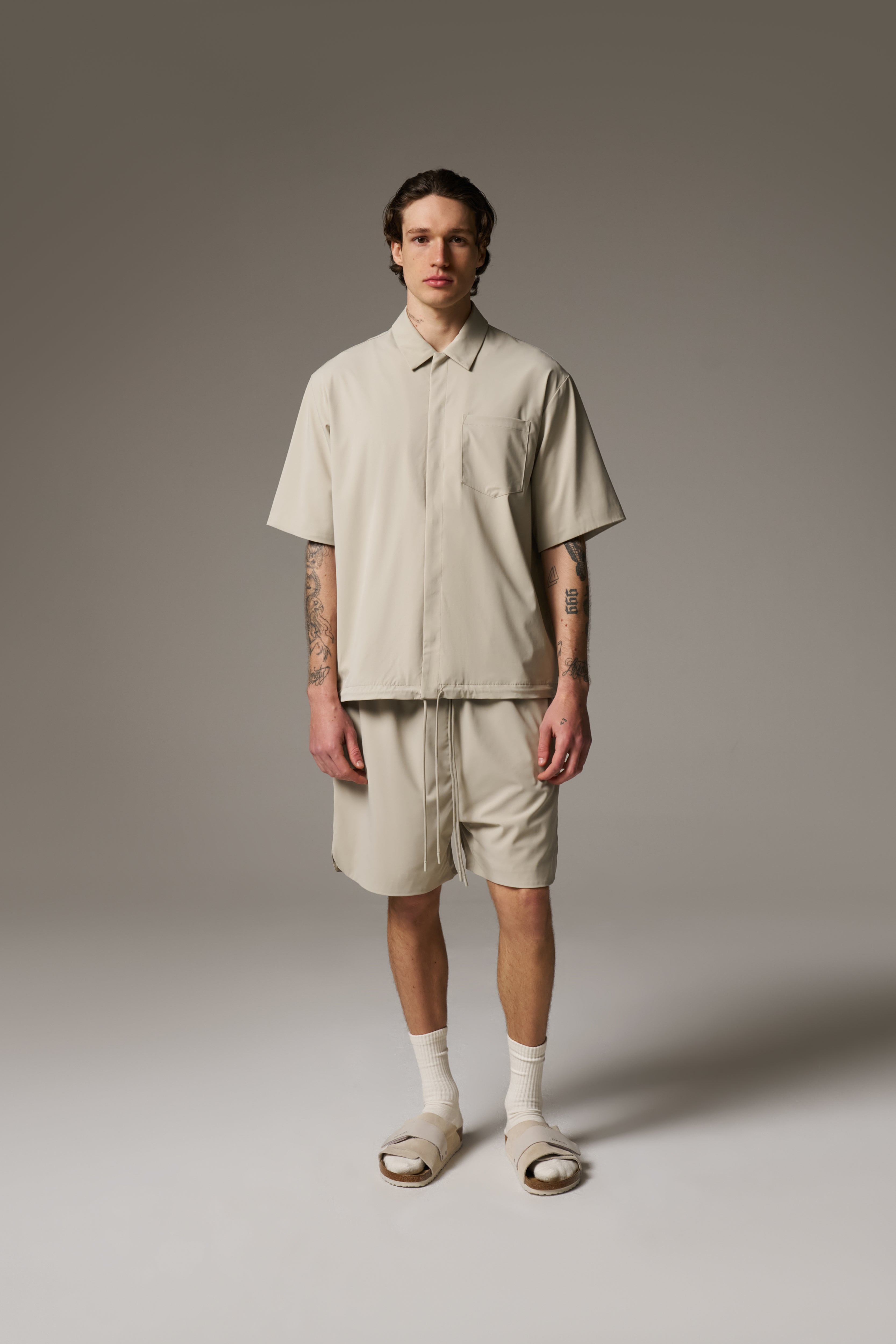 NYLON DRAWCORD SHIRT - STONE