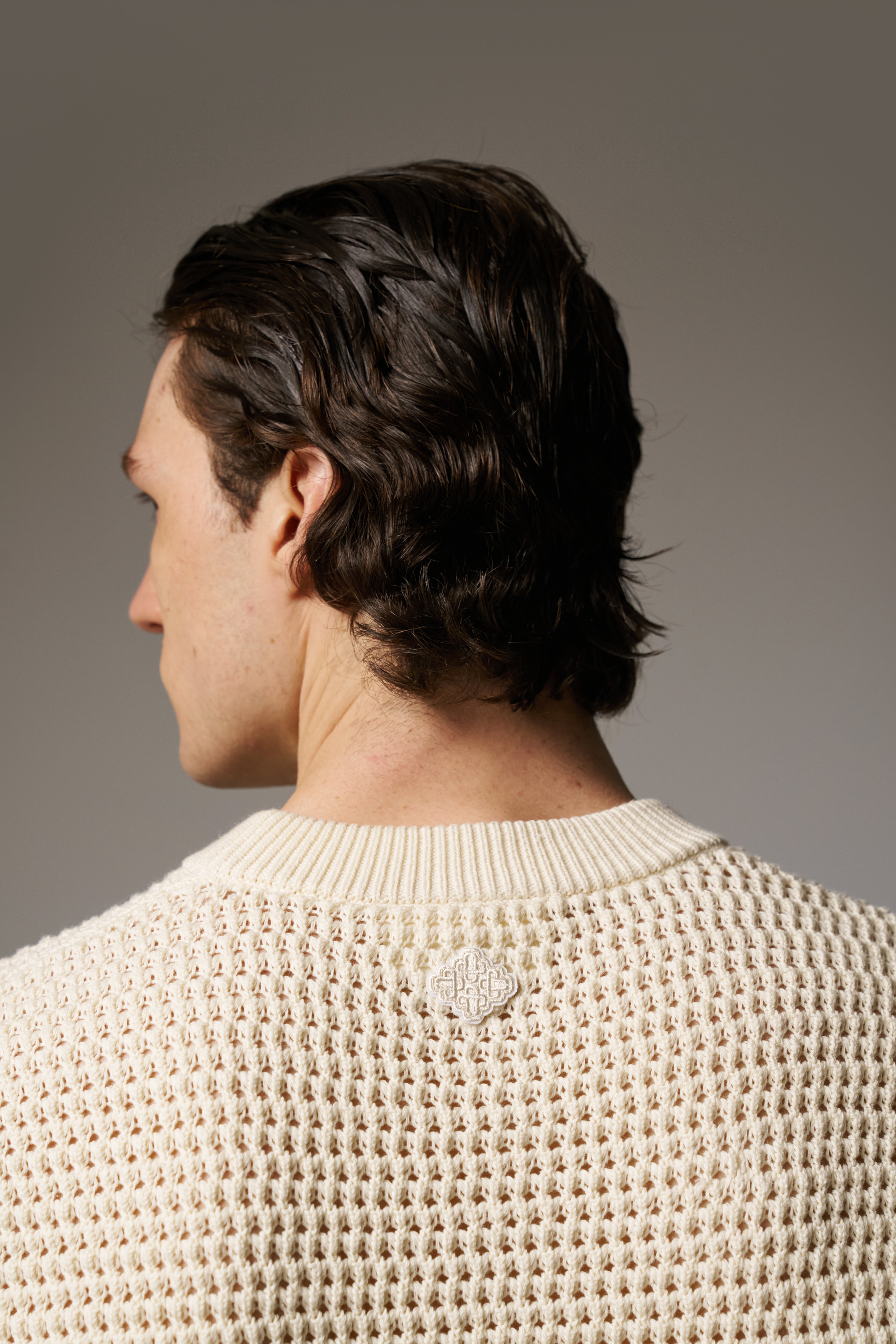 STRIPE CROCHET KNIT VEST - OFF WHITE