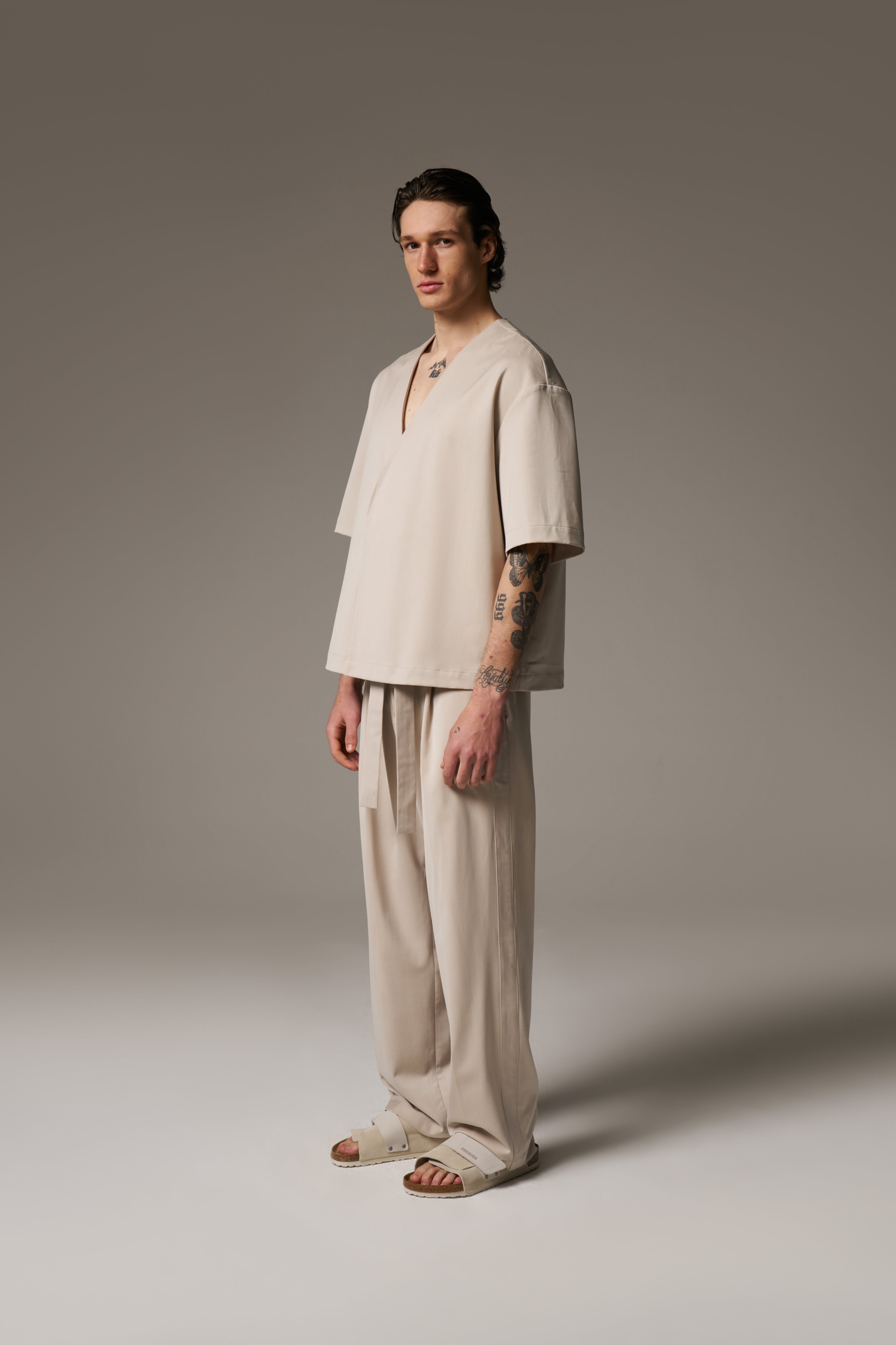 SMART TIE BELTED TROUSERS - STONE