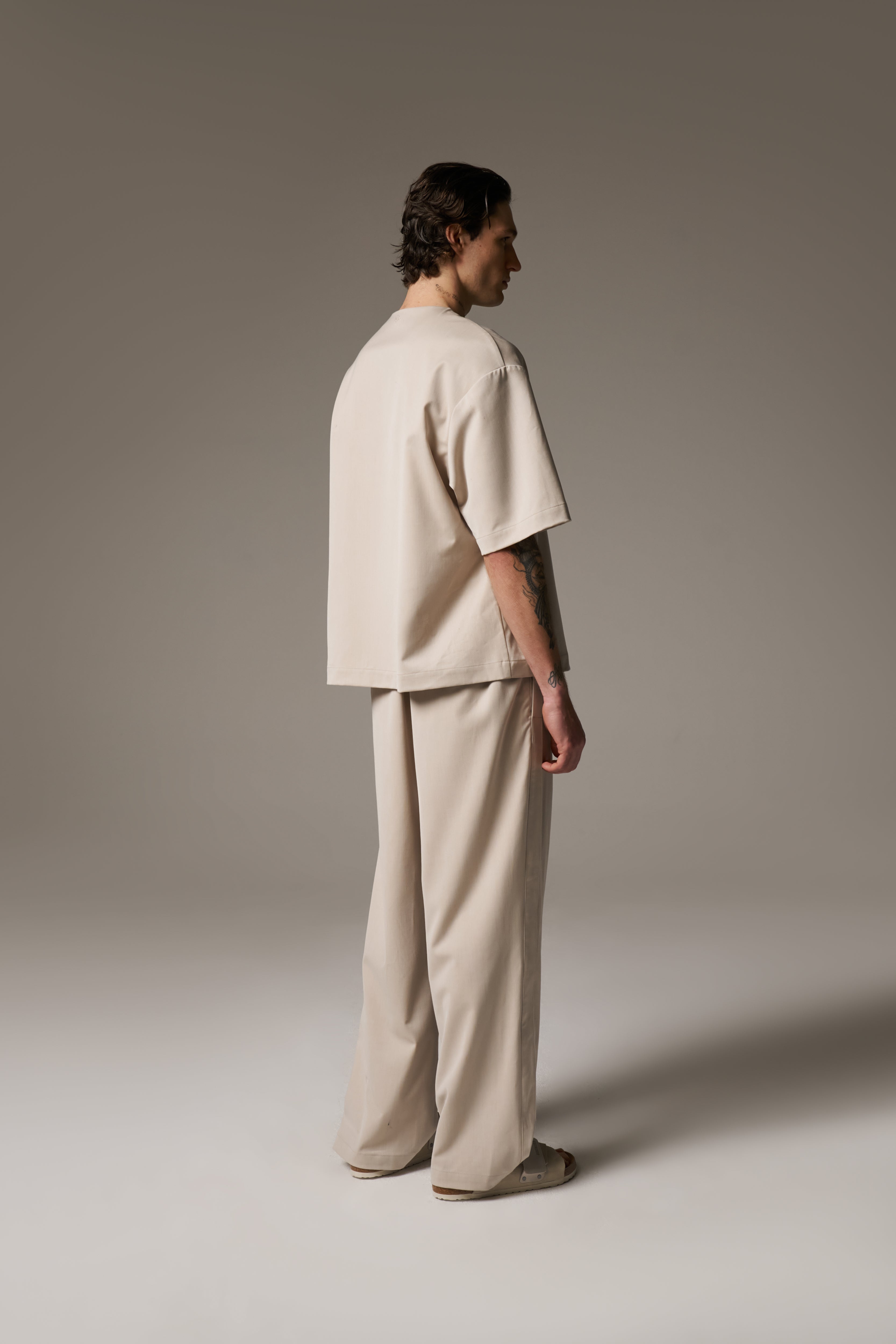 SMART TIE BELTED TROUSERS - STONE