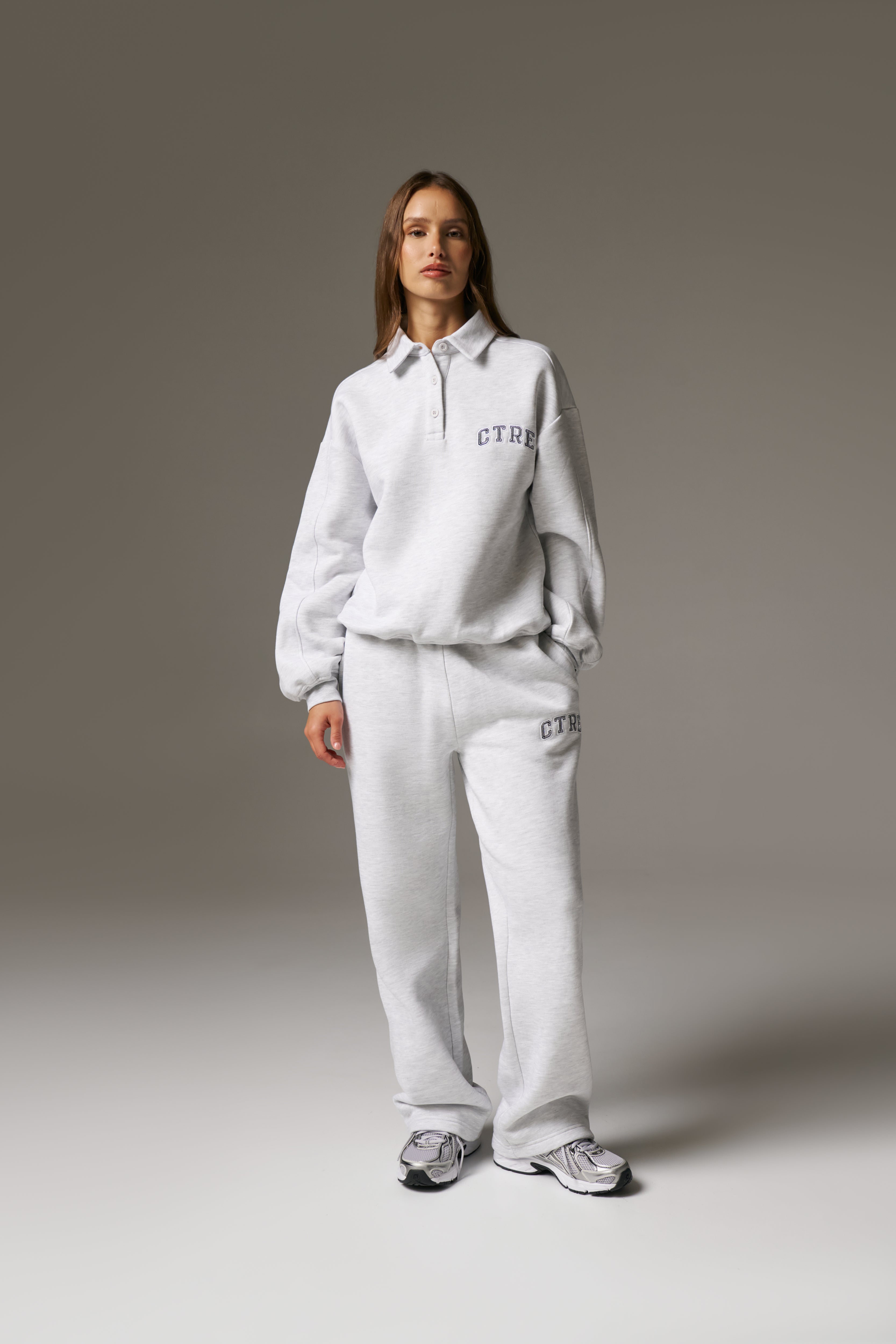 CTRE BUTTON THROUGH POLO - GREY MARL