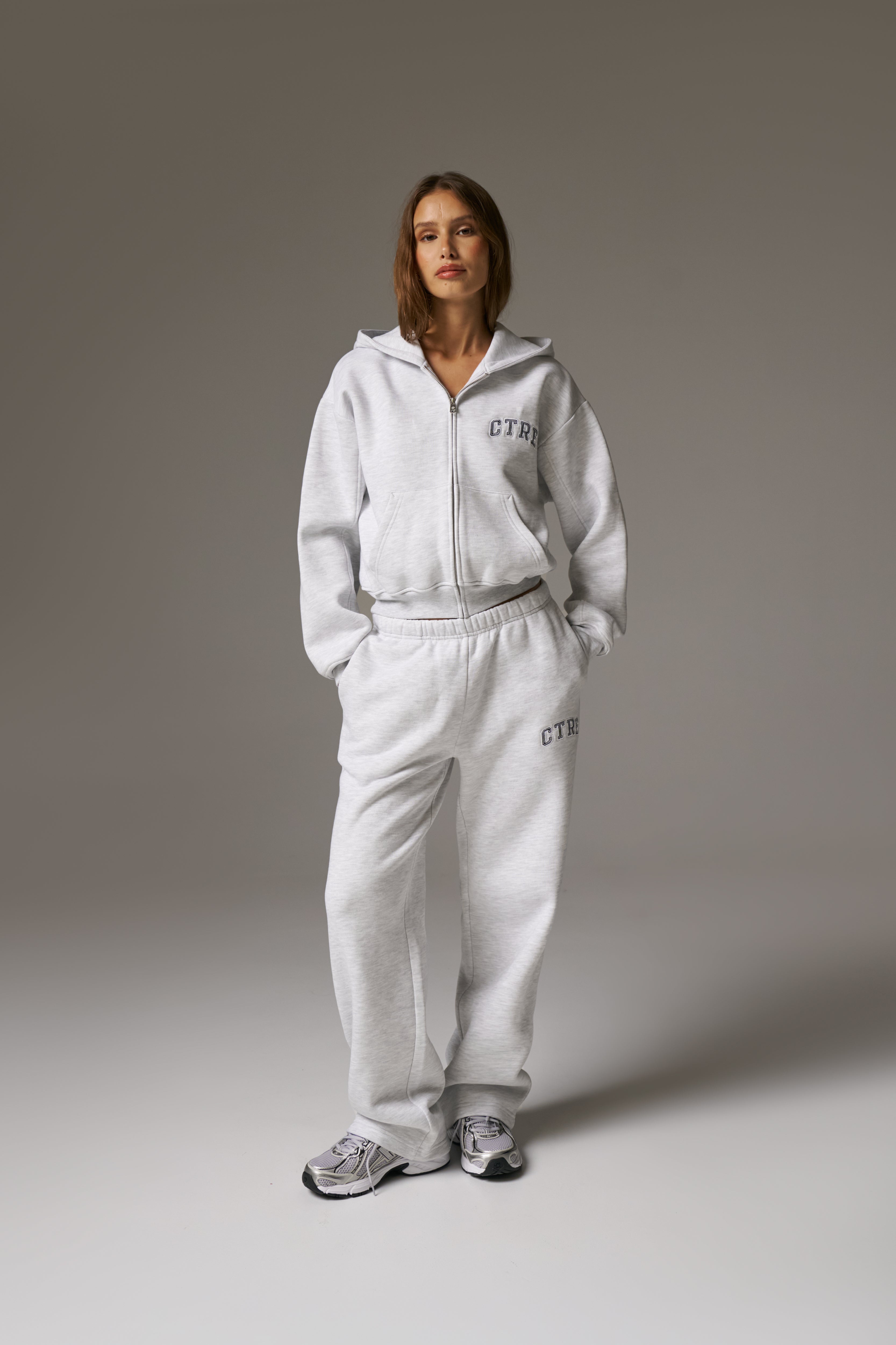 CTRE ZIP THROUGH RELAXED HOODIE - GREY MARL