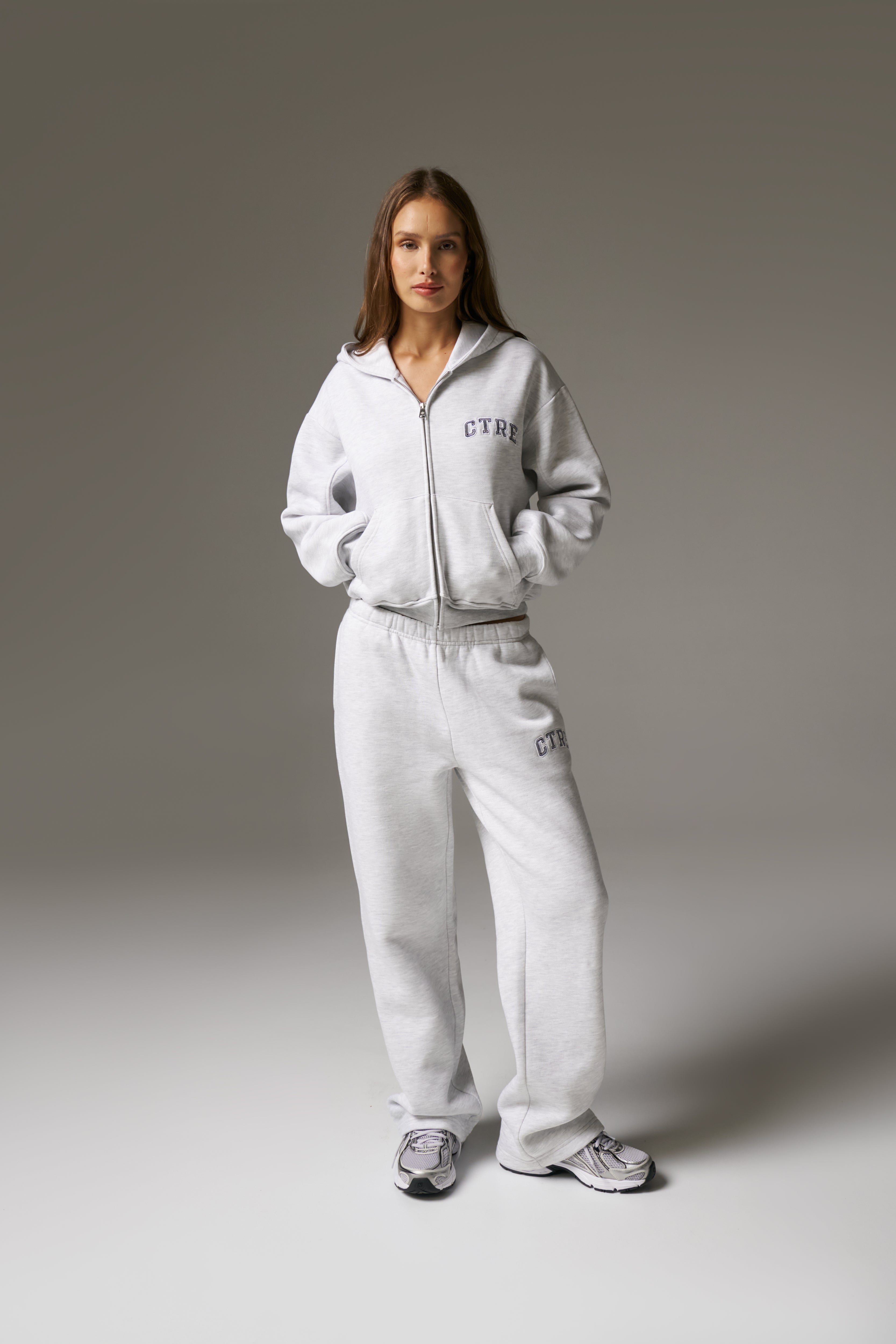 CTRE ZIP THROUGH RELAXED HOODIE - GREY MARL