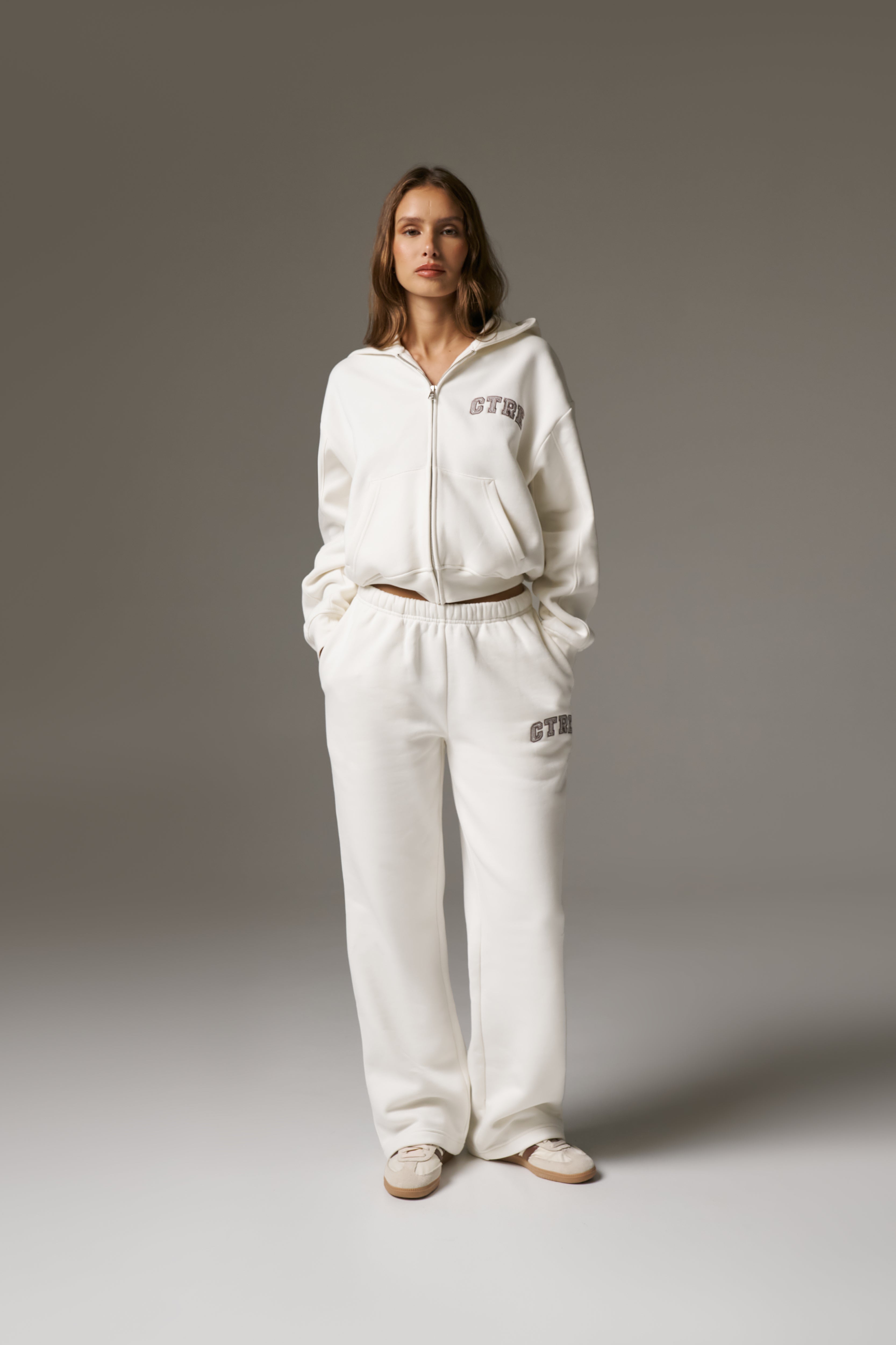 CTRE ZIP THROUGH RELAXED HOODIE - OFF WHITE | The Couture Club