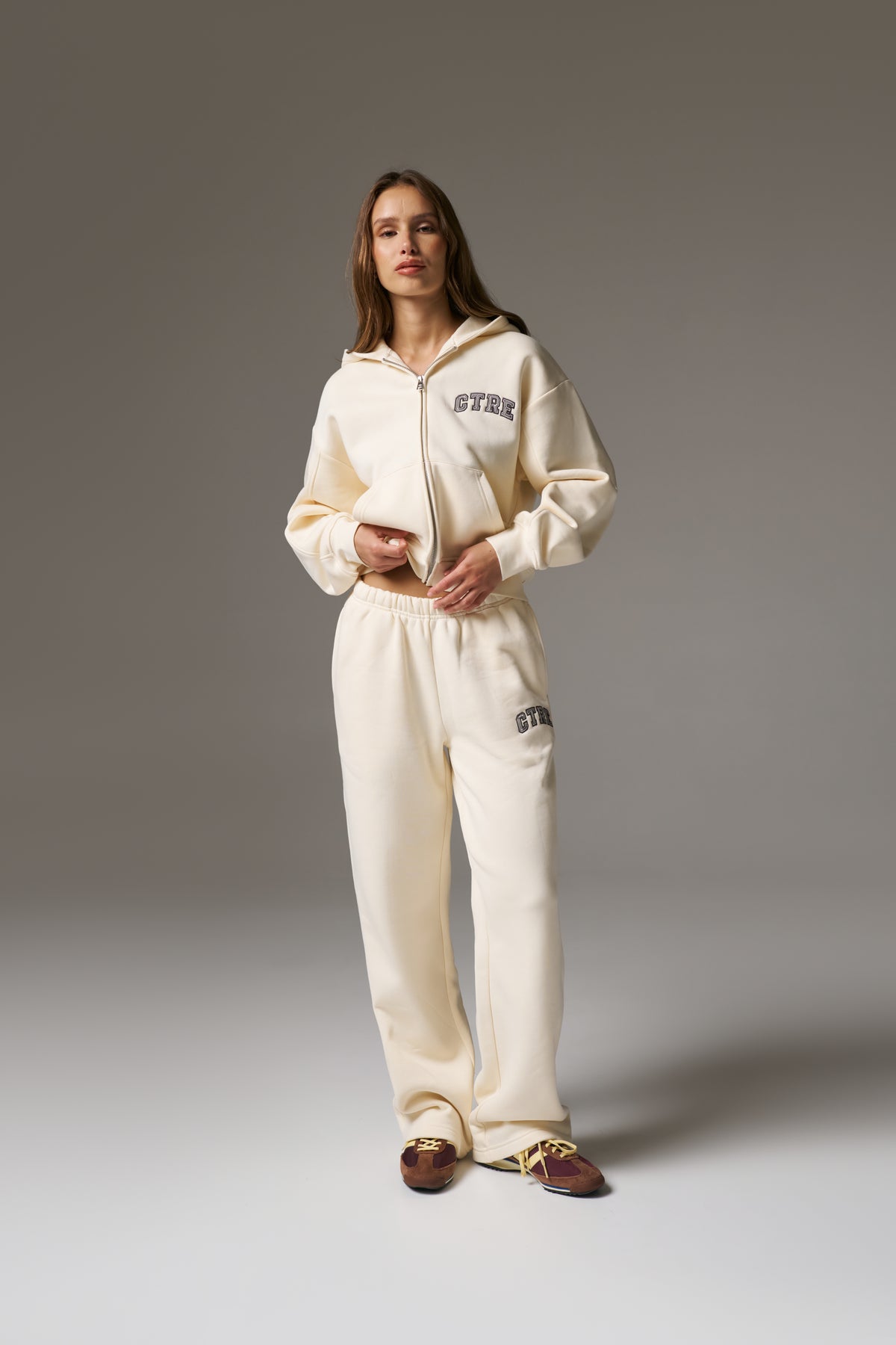 CTRE ZIP THROUGH RELAXED HOODIE - BUTTERMILK