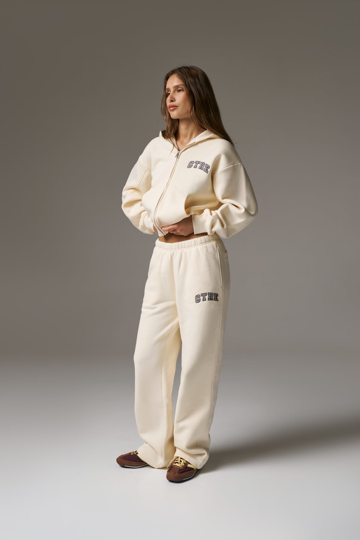 CTRE ZIP THROUGH RELAXED HOODIE - BUTTERMILK