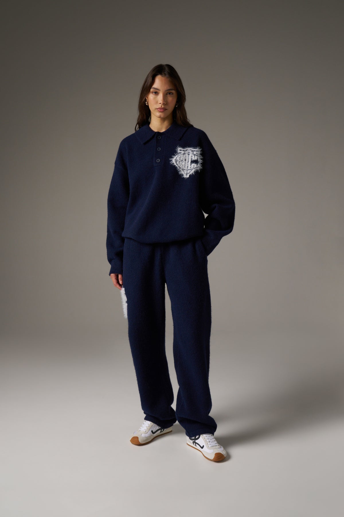 MONOGRAM FLUFFY KNIT POLO - NAVY