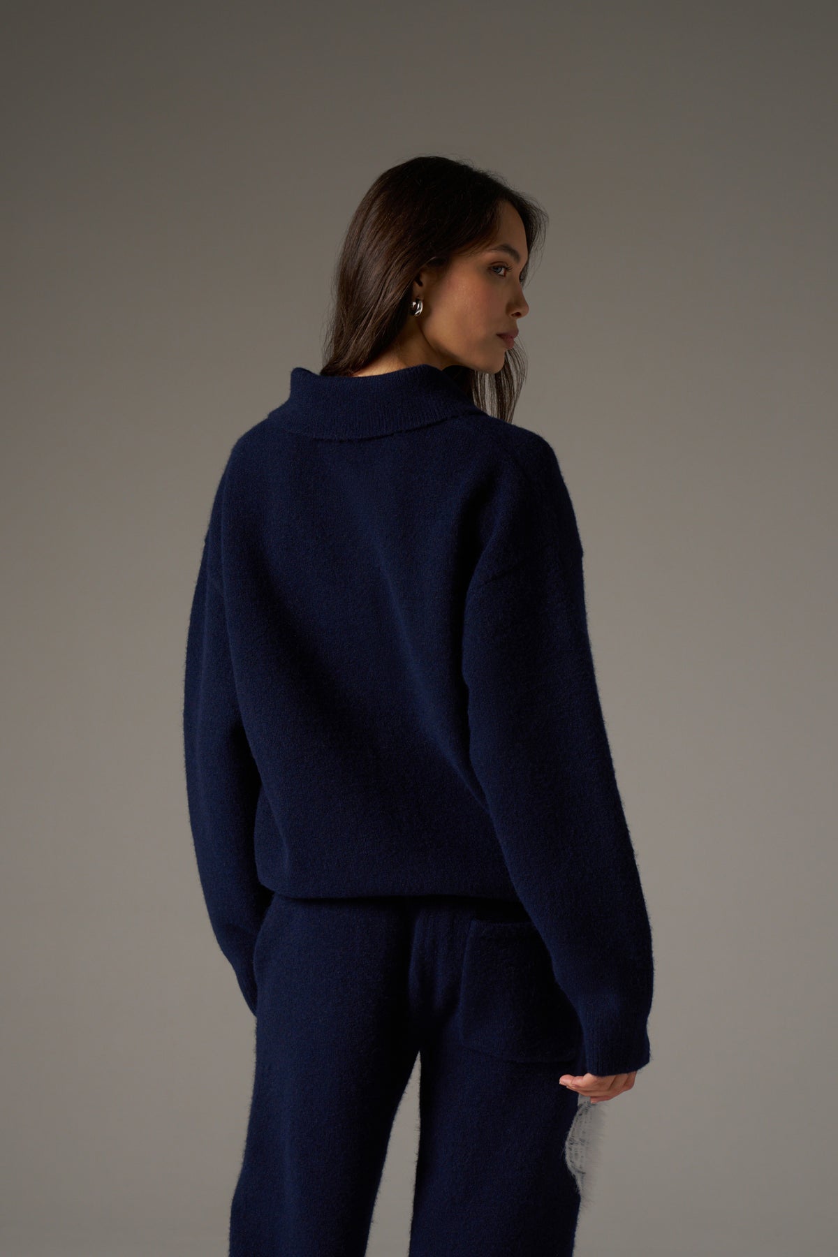 MONOGRAM FLUFFY KNIT POLO - NAVY